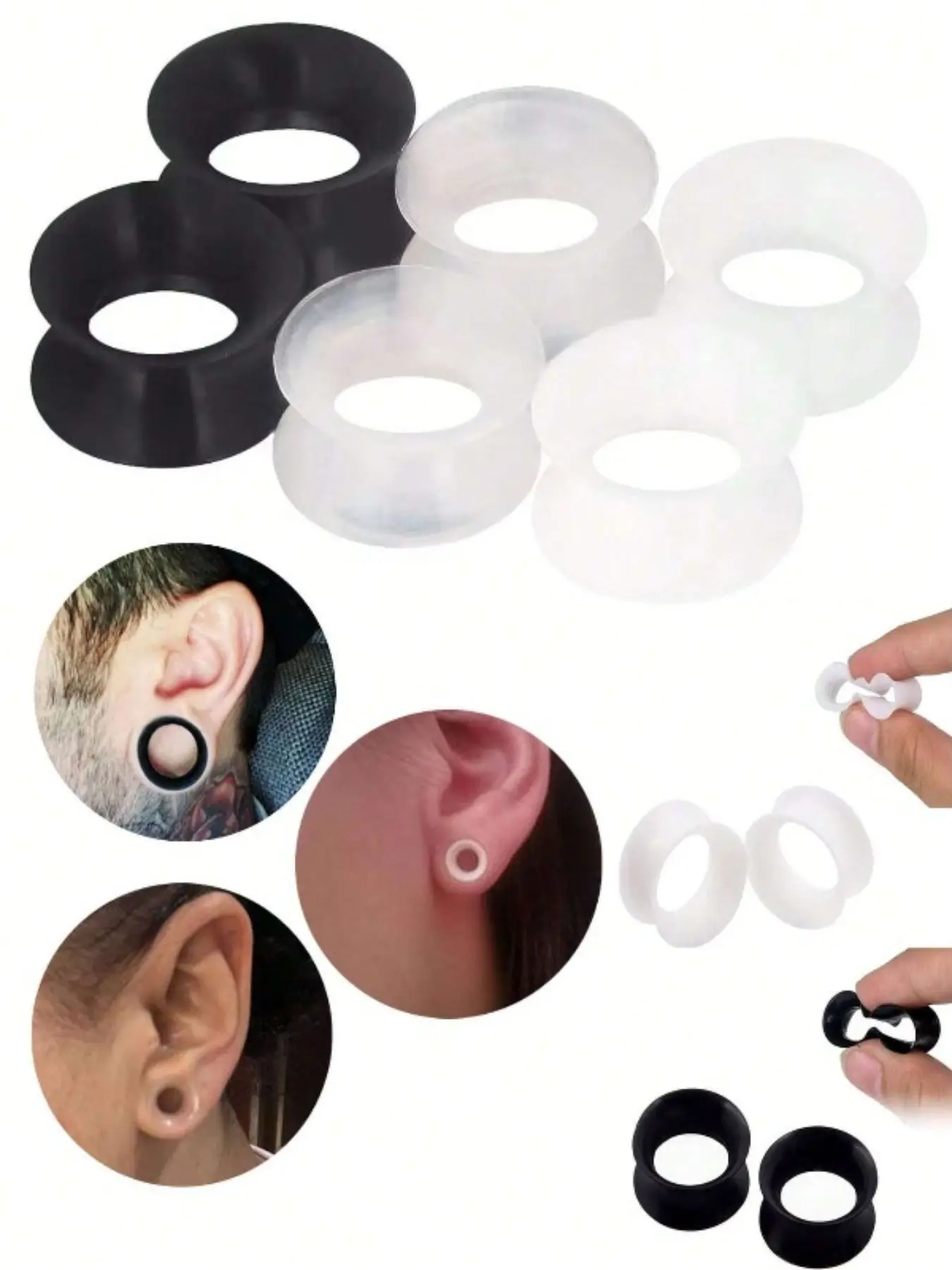 6pcs Ultra Thin Silicone Ear Tunnels, Flexible Flesh Tunnel Expander, Stretching Gauge Earlets, Plug Gauges Kit for Men Women, Same Sizes