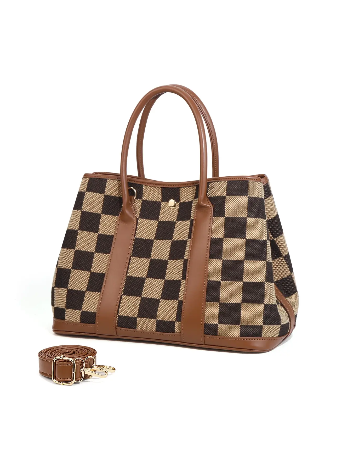 Women’s Checkerboard Tote Bag Set with Detachable Pouch and Adjustable Strap, Large Capacity Top Handle Shoulder Handbag for Work, Travel and Daily Use