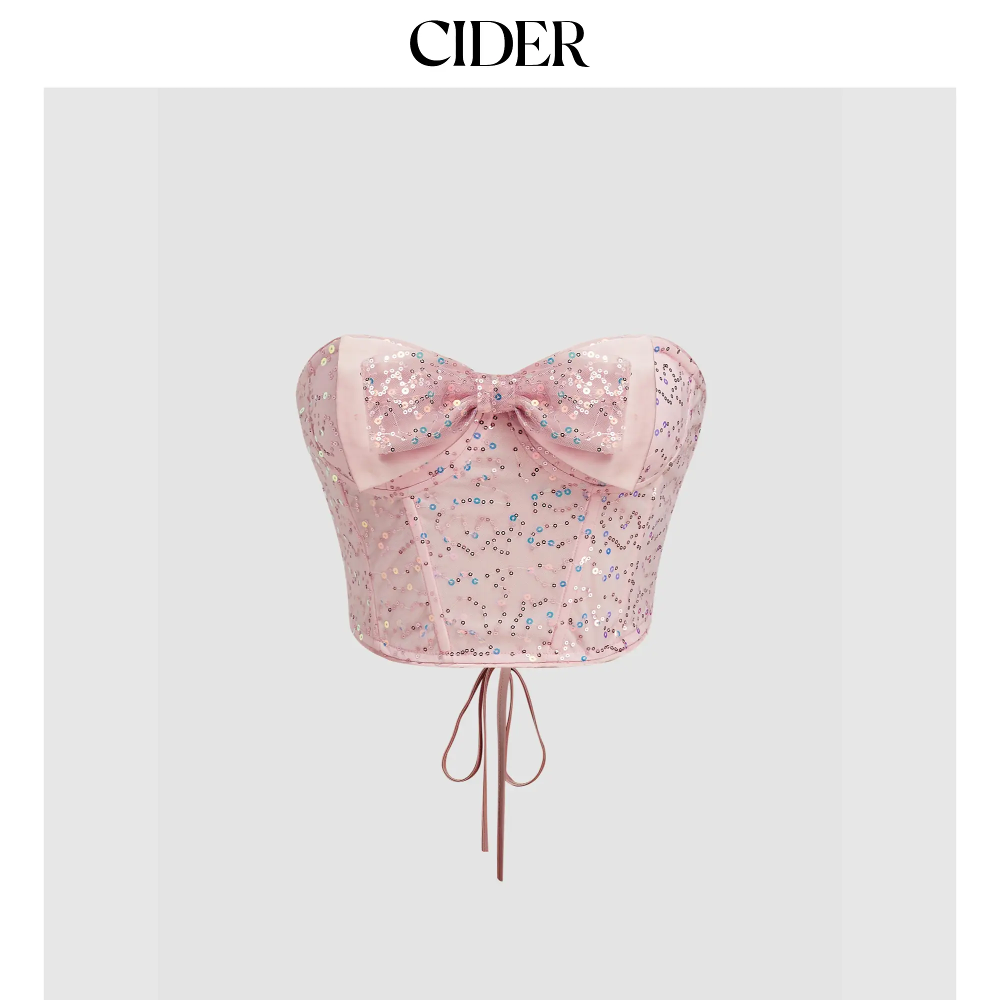 Cider [size 2-10] Sequin Bowknot Lace Up Crop Tube Top