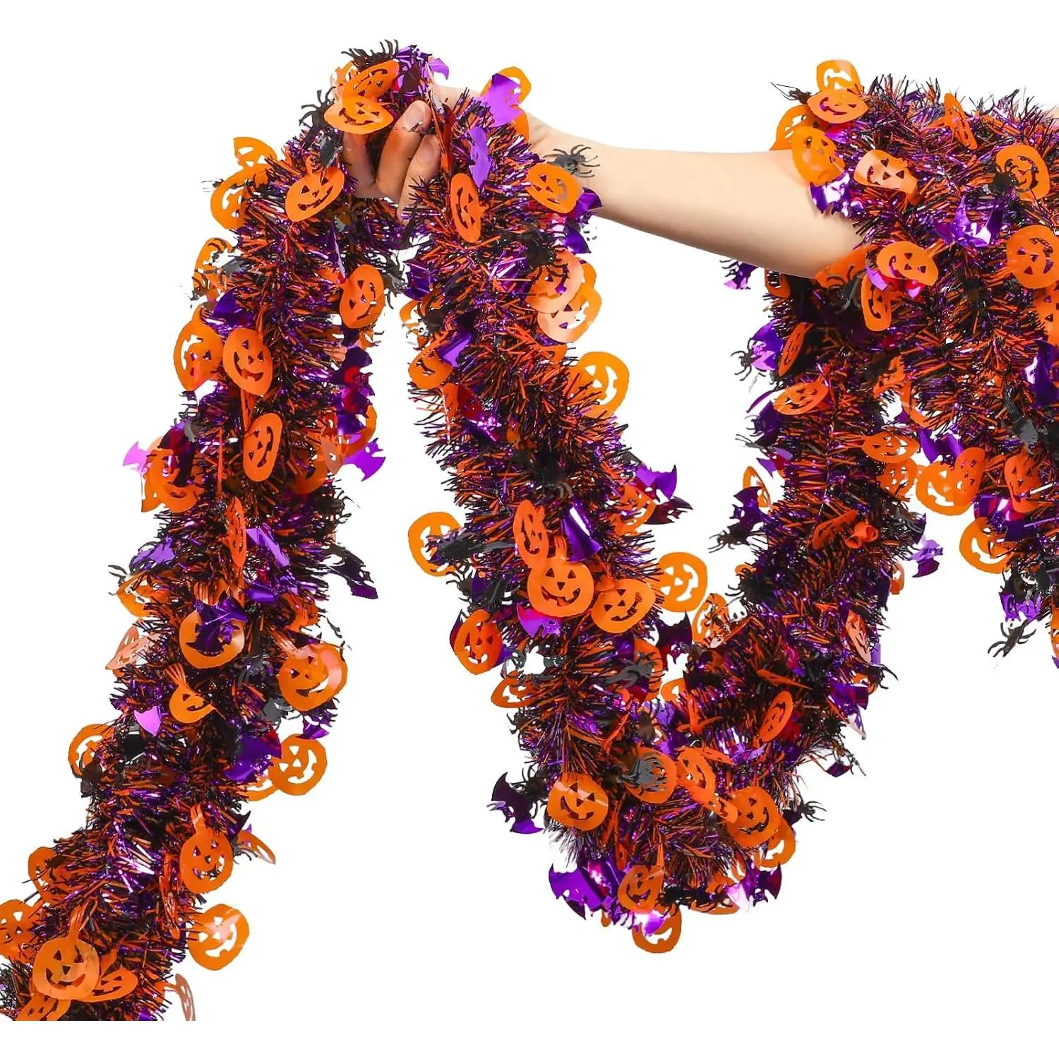 Halloween Tinsel Garland Decor, 50Ft Glitter Tinsel Twist Garland Decorations for Halloween Party Decor