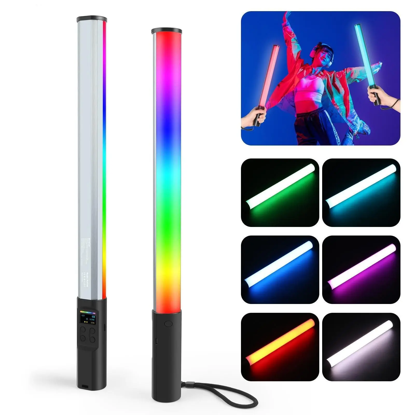 Handheld LED Stick Light, Video Light Lamp, LED Fill Lights, Photoshoot Light, Studio Video Lighting, Posing Lights, LED Camera Light, 18.1 Inch Full Color Portable RGB, 2500k-9000k, Rechargeable Battery, Various Scene Modes for Photography & Videography