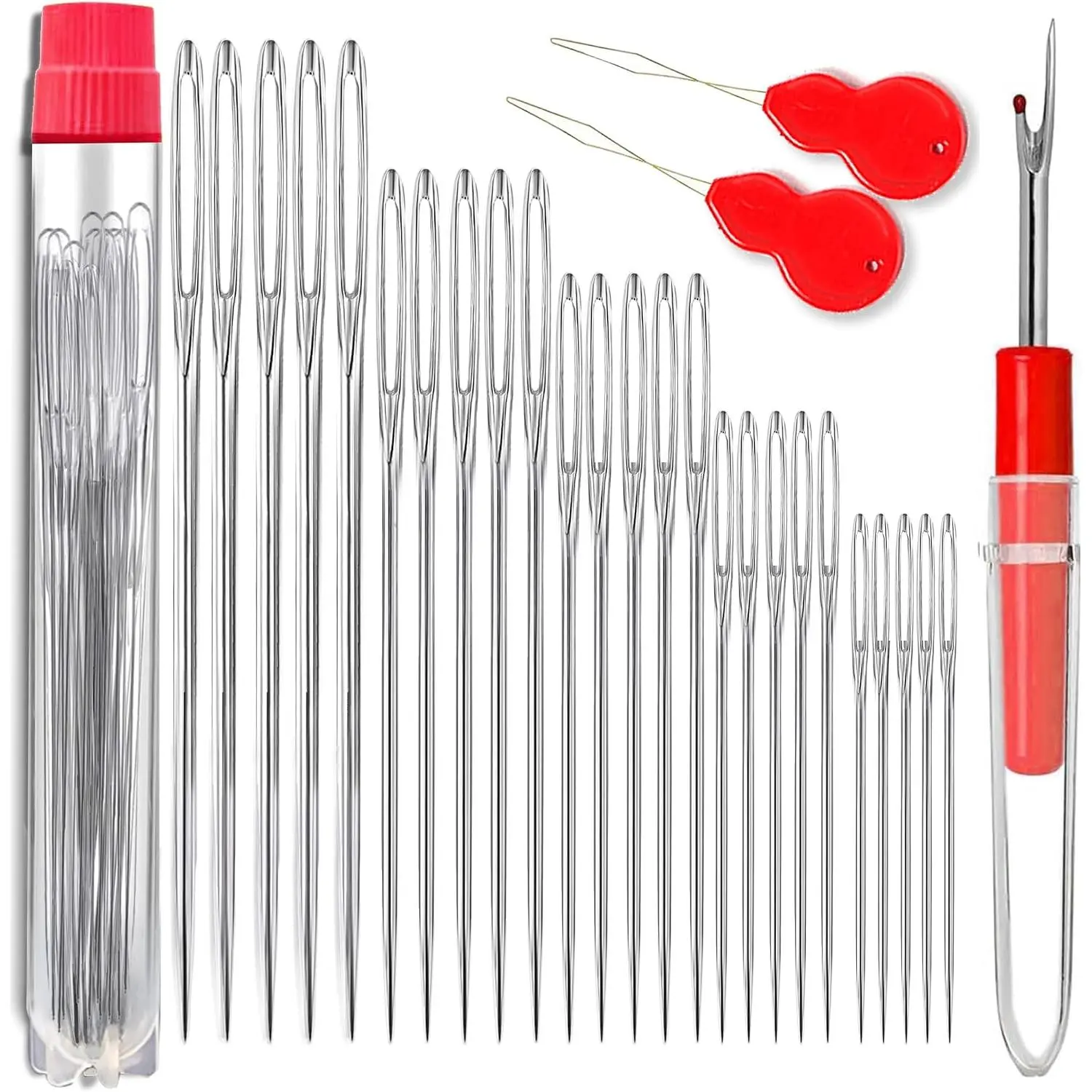 25 count Large Eye Sewing , 5 Sizes Hand Sewing , Including Embroidery - 25 count with 2 count  Threader and 1 count Seam Ripper