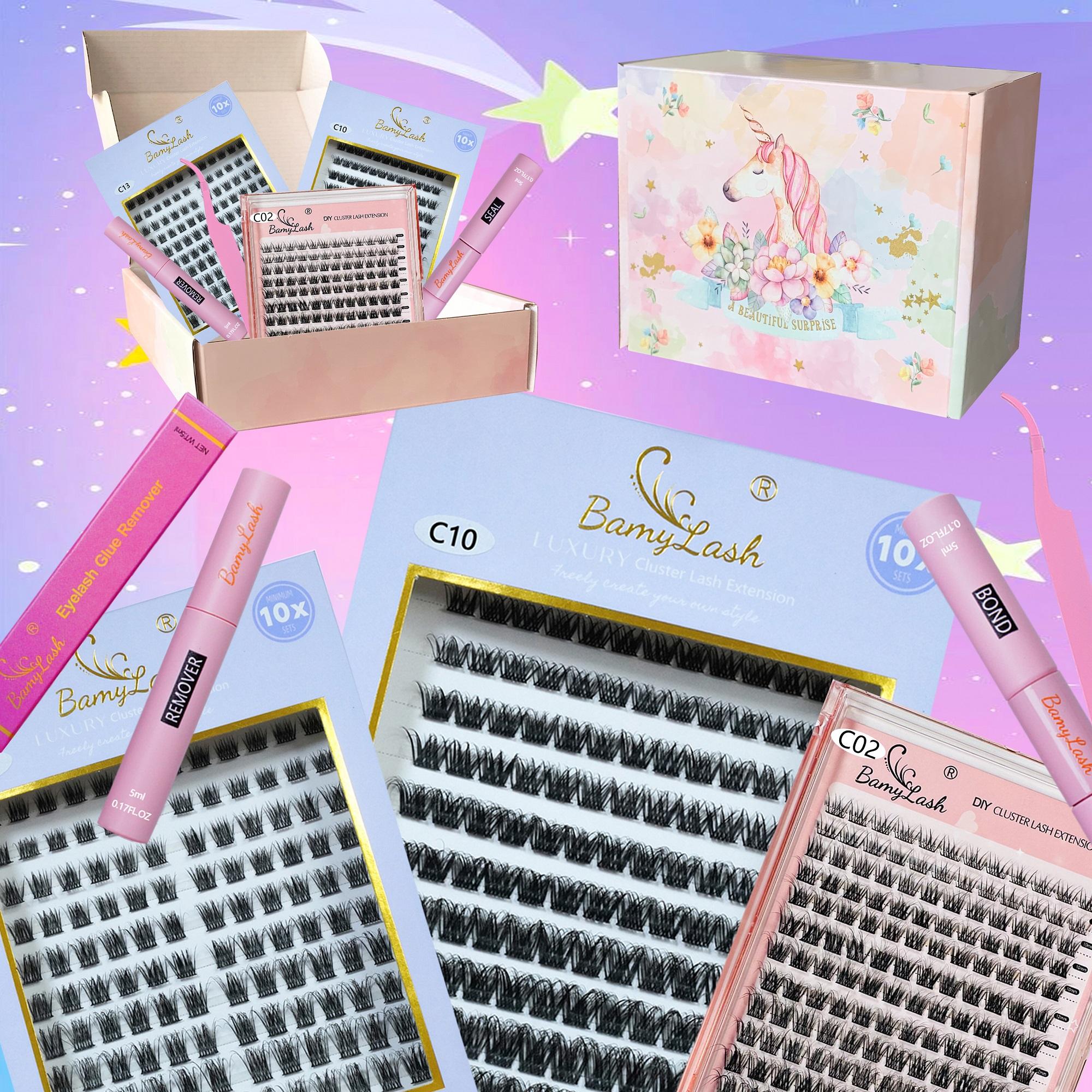 Natural Look DIY Eyelash Extensions Kit, 1 Set Including 3 Boxes Mixed Length Fluffy Eyelash Clusters Fake Lashes with Lash Glue & Tweezers & Lash Remover, Eye Makeup Enhancement Set for Women