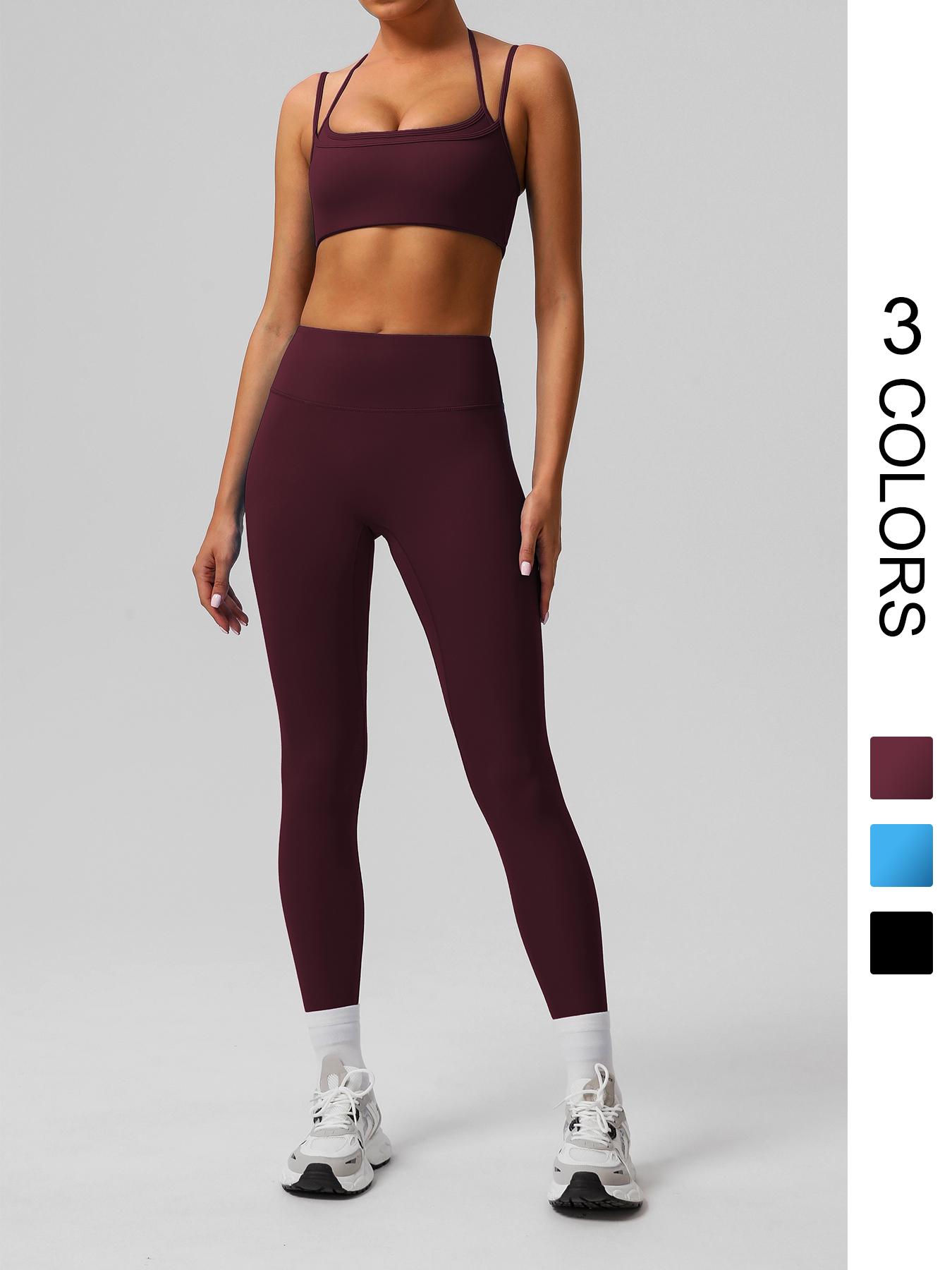 Women's Solid Crop Sports Bra & Leggings Set, Casual Comfy Breathable Two-piece Outfits for Yoga Gym Workout Running, Ladies Sportswear for Spring & Fall, Summer Activewear