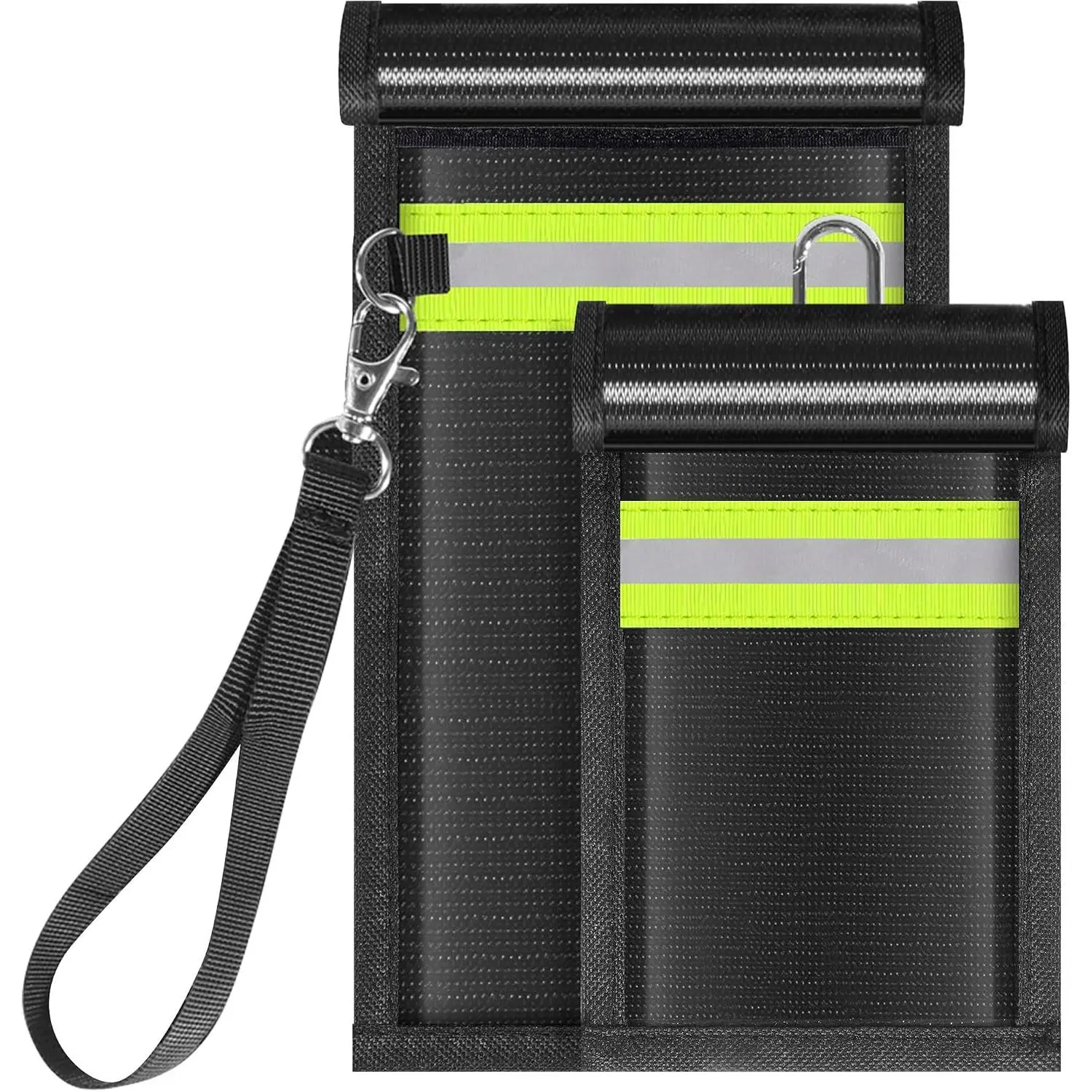 2 Pack Faraday Bags,Portable Faraday Key Fob Protector EMP Protection Bags,Faraday Bags for Phones,Faraday Pouch for Key Fob with Reflective Strip,Water Resistant,Fire Retardant,Foldable,Black