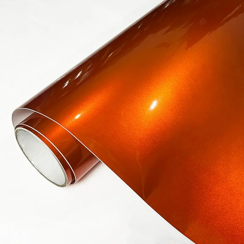 Ultra Glossy Orange Metallic Vinyl Wrap Film Roll With Air Release Self Adhesive Car Wrapping Motorcycle DIY Decal Sticker Vinyl For Car