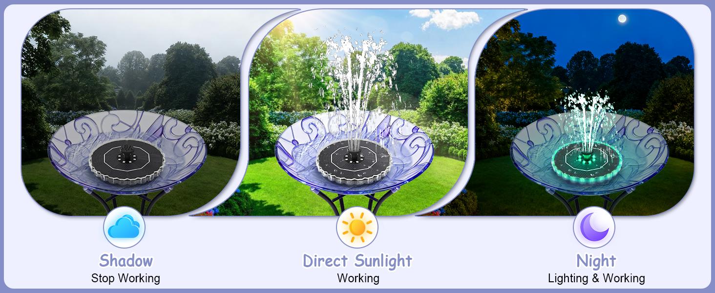 Solar Fountain Colorful Ring Lights, 2026 3.5W Solar Water Fountain with 2000mah Battery, Solar Fountain Pump for Bird Bath, Pond, Pool, Outdoor