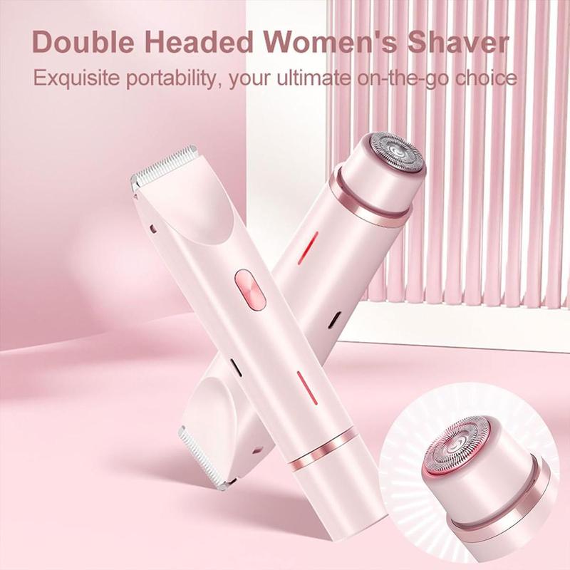 2 in 1 Bikini Trimmer for Women Electric Shaver Dual Head Bikini Trimmer IPX7 Waterproof Wet & Dry Use Body Hair Trimmer and Facial Hair Remover for Bikini Underarm Leg Arm Body Face