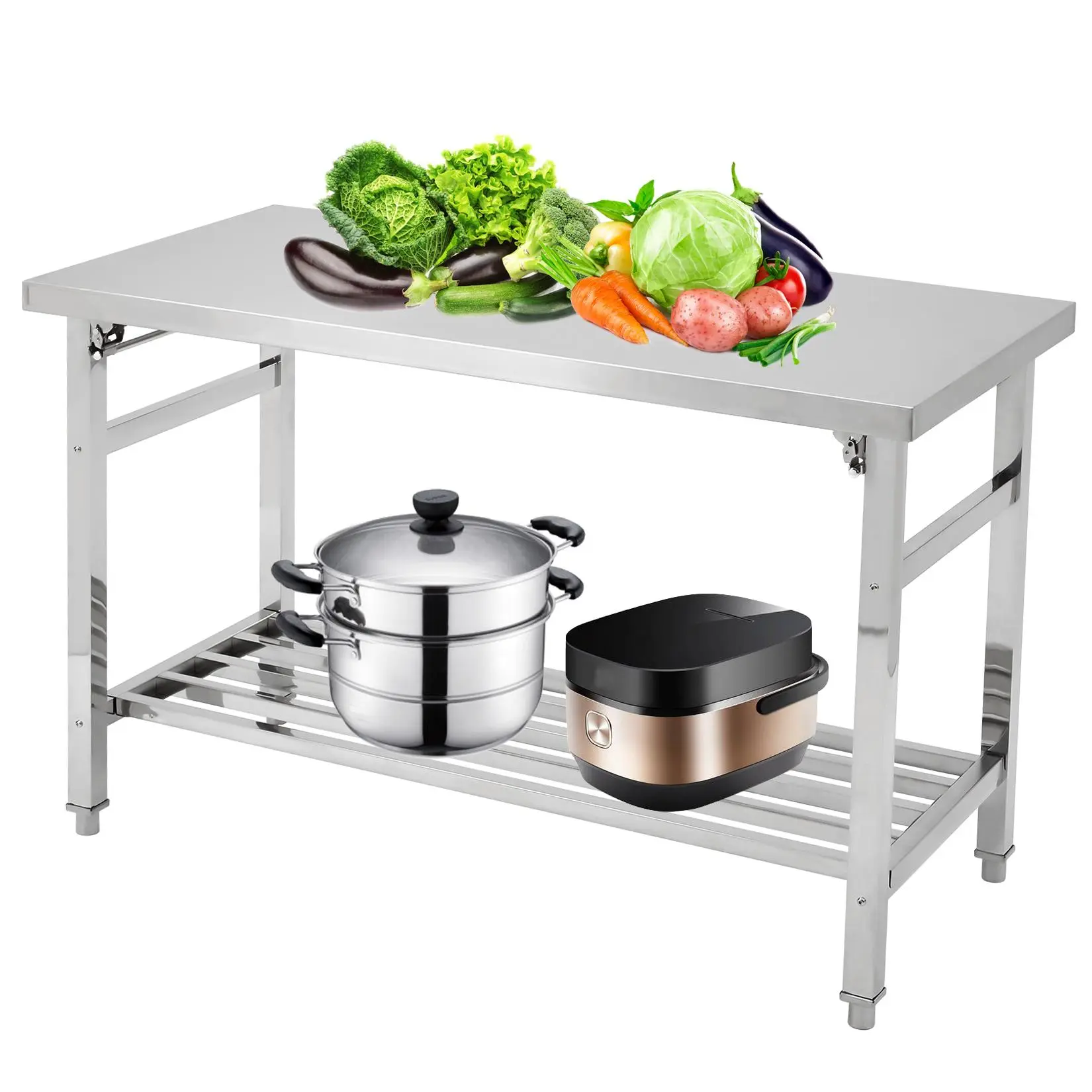 Stainless Steel Work Table with Adjustable Undershelf Collapsible Commercial Prep Table Heavy Duty Folding Metal Utility Table Workstation for Office Garage Kitchen Workshop Bar Warehouse 920lbs Capacity Anti-Rust 48x24