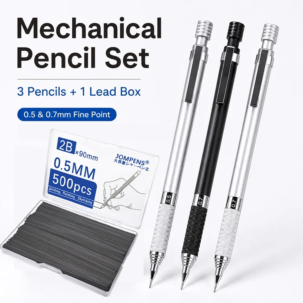 Metal Mechanical Pencil Set, 0.5mm & 0.7mm Automatic Drafting Pencils with Knurled Non-Slip Grip, Smooth Writing Pencils for Exam Homework Note Taking Sketching, Back To School Stationery for Students Classroom Home Study Daily Use, Art Mechanical Pencils