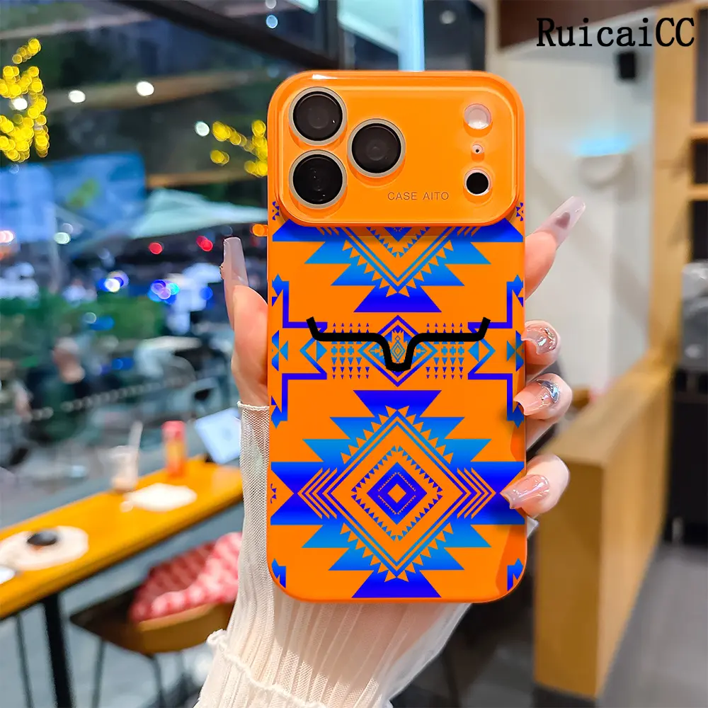 Aesthetic Western Aztec Geometric Bull Head Pattern iPhone Case - Southwest Tribal Print TPU Shell with Shock Resistance, Durable Protective Cover for iPhone 17 Air, 16 Pro Max, 15, 14 Plus, 13, 12, Shockproof