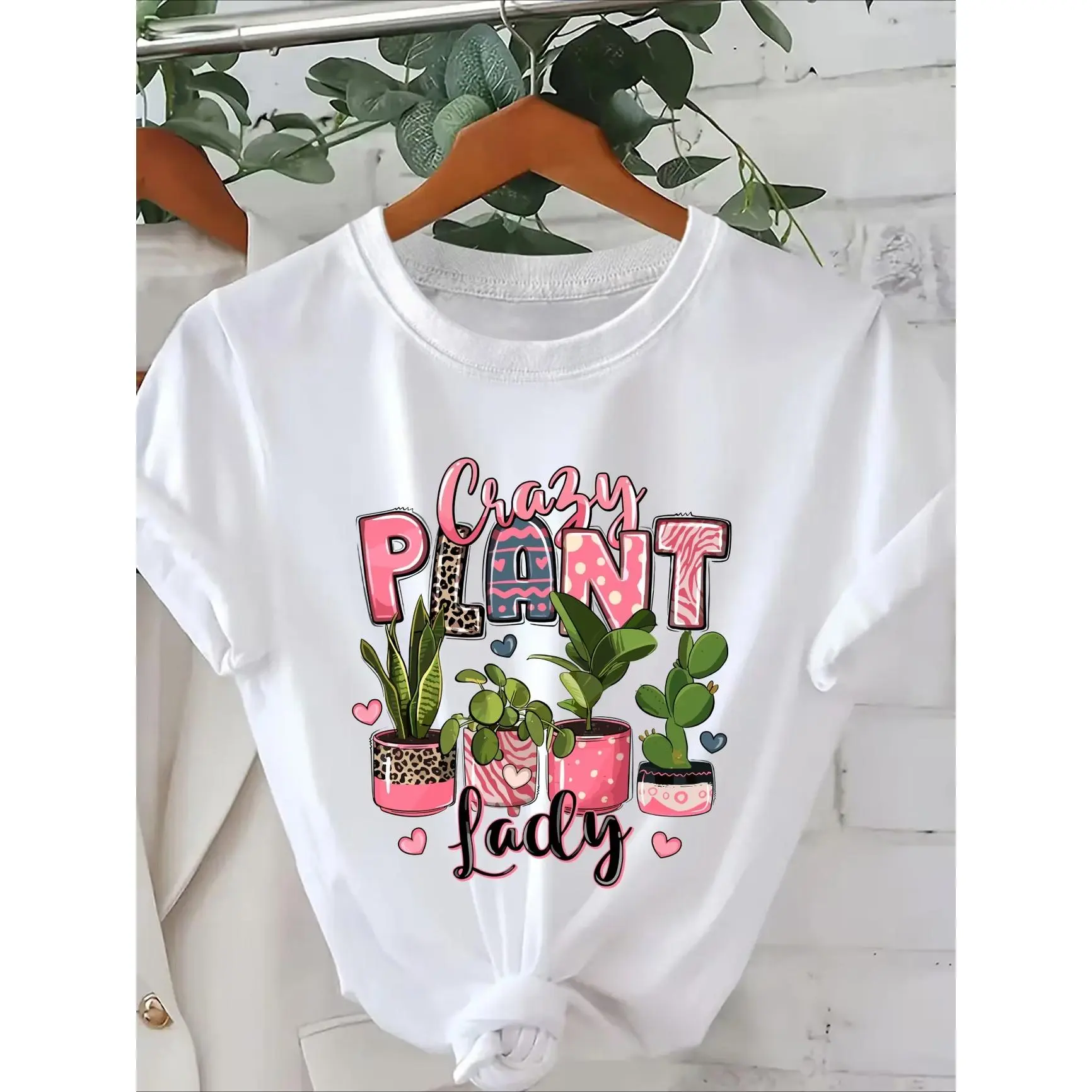 Crazy Plant Lady Houseplant Graphic Tee, Comfort Cotton Oversized Cute Fashion Outfit, Valentine’s Day Gift for Plant Lovers, Best Holiday Present for Family & Friends