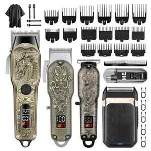 Retro dragon modeling men's wireless hair clipper, Wireless hair cutter, carving push and cut, beard trimmer set, metal body grooming set, long battery life, suitable for family and barber use, USB Rechargeable Clipper, Rechargeable Clippers