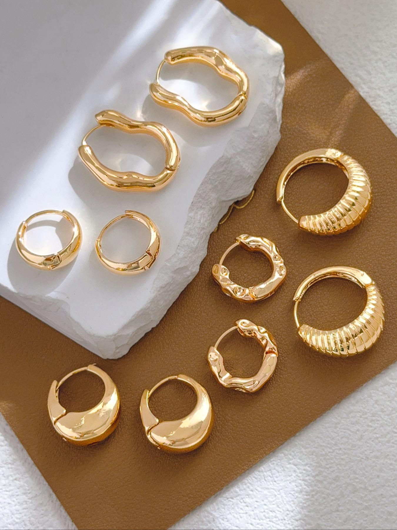 Women's Elegant irregular design Hoop Earrings, Exquisite Trendy Minimalist Hoop Earrings, Chic All-match Vintage Jewelry As Birthday Gift for Girlfriend, Hoop Earring Sets