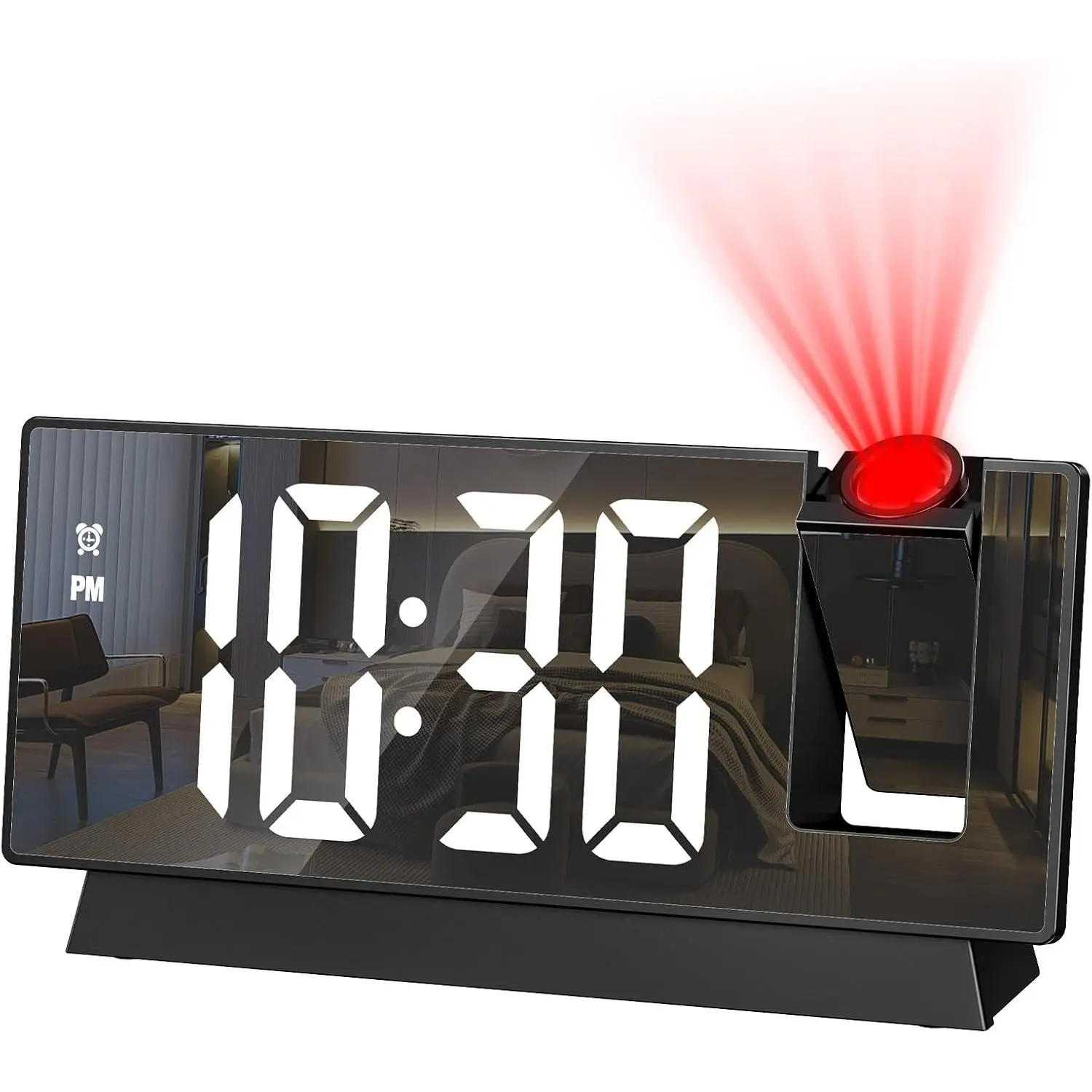 Projection Alarm Clock, Large Screen Projector Clock for Bedroom Ceiling, Digital Clock with 180° Projector, 4 Levels Brightness, Alarm Clock Projector with Temperature Date Snooze 12H/24H