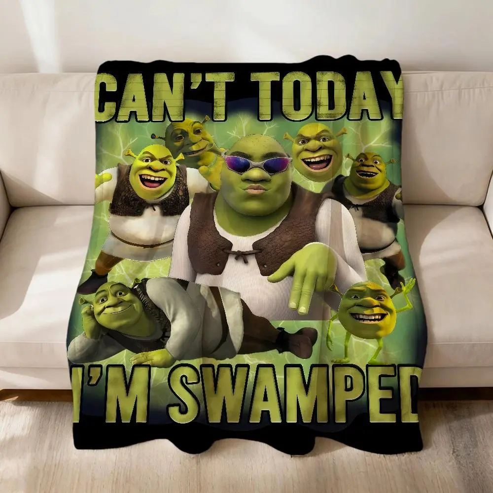 S-Shrek Green Monster Blanket Flannel Throw Blanket Funny Cartoon Design for Bedroom Decor, Car Travel, Sofa and Fan Collection