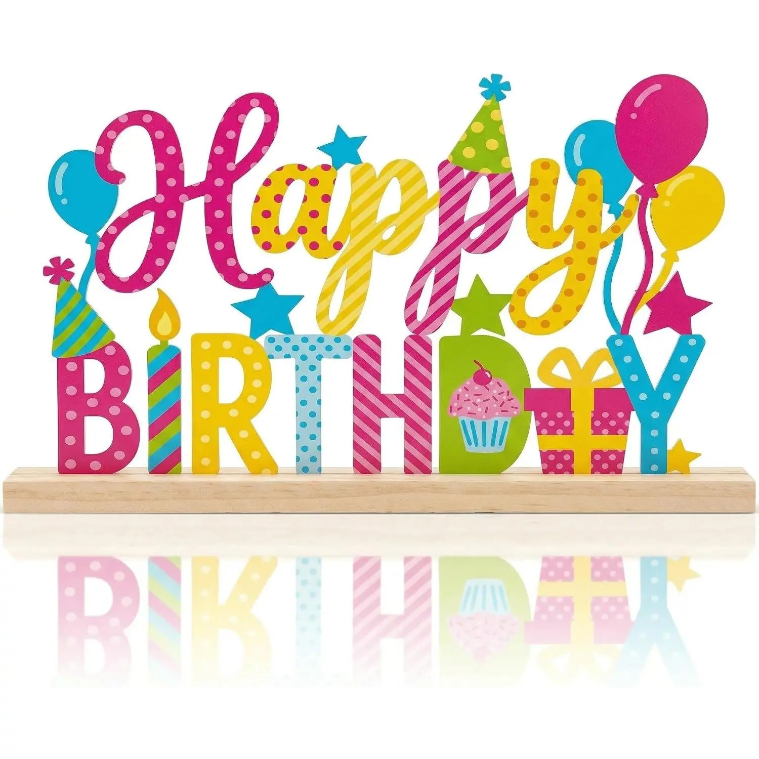 Happy Birthday Table Decor Centerpiece, Birthday Metal Table Sign| Colorful Dots Tabletop Centerpiece Tiered Tray Decor for Home Mantel Shelf Party Decorations Desk Housewarming Gift