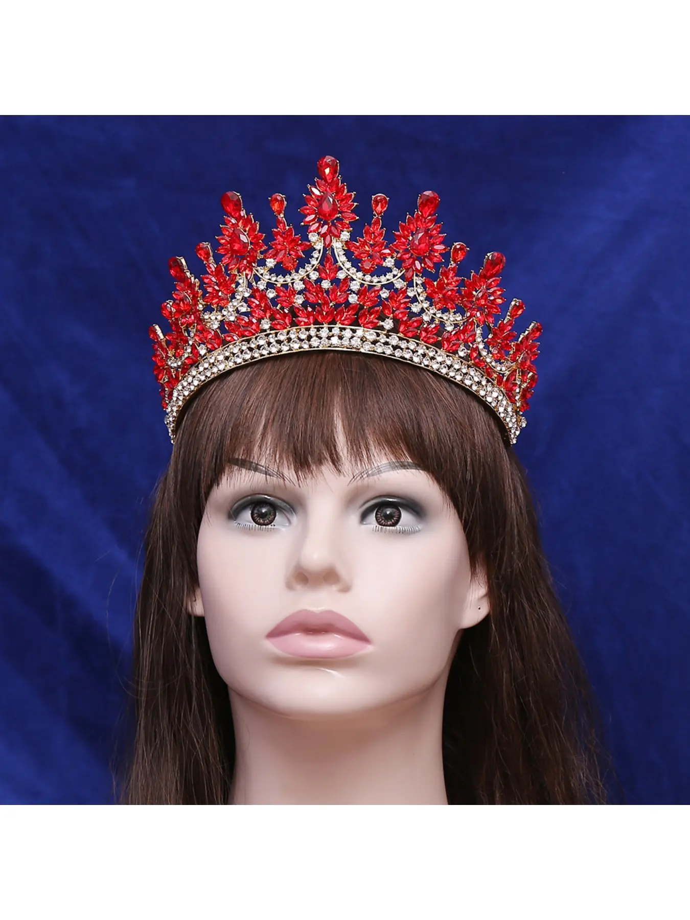 European and American best-selling bridal rhinestone tiara large crown inlaid with red crystal baroque luxury wedding holiday crown Bridal headpiece Bridal Accessory