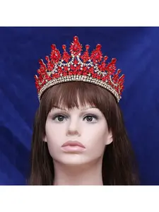 European and American best-selling bridal rhinestone tiara large crown inlaid with red crystal baroque luxury wedding holiday crown