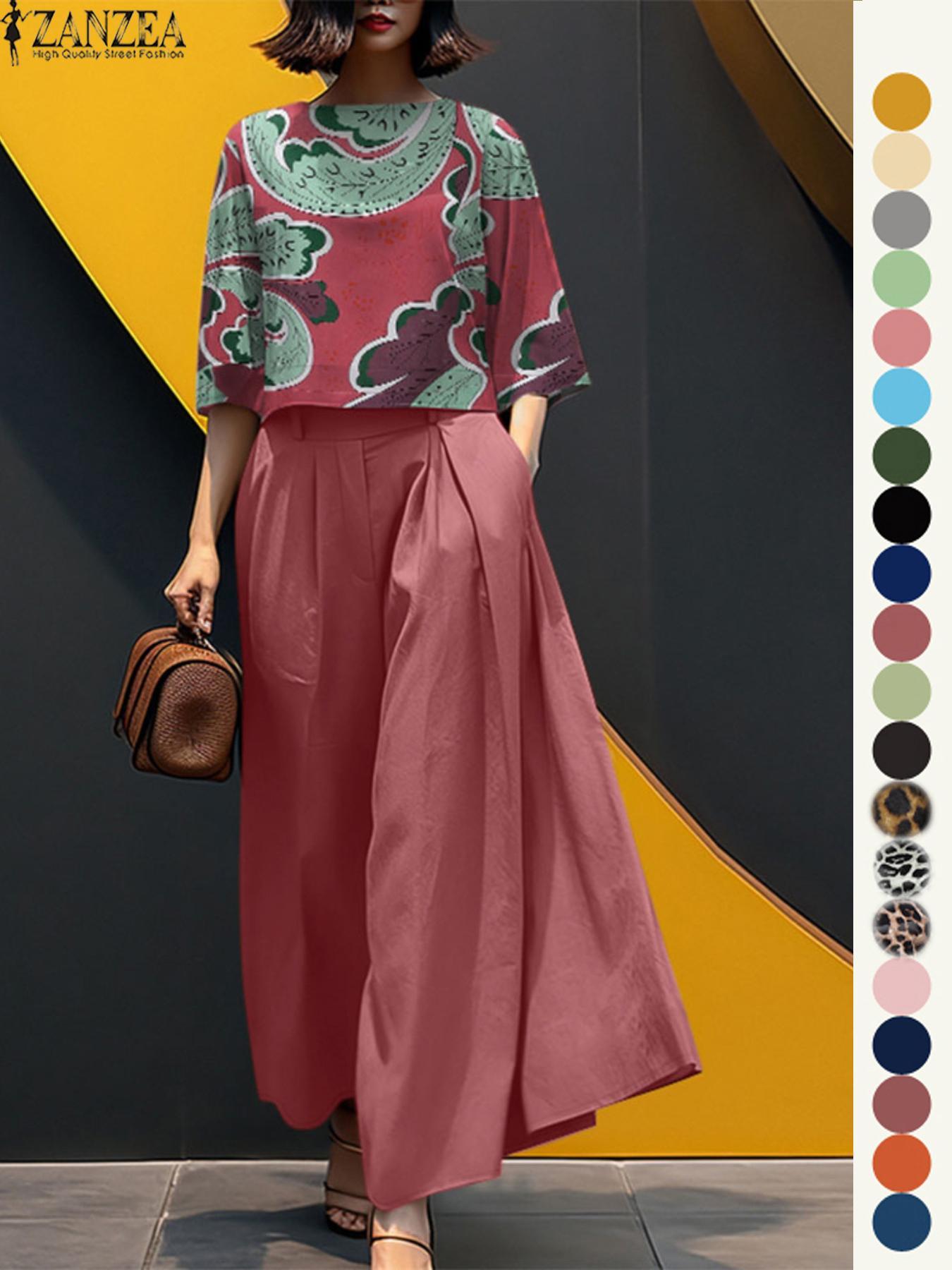 Women's Top & Wide Leg Pants Two-piece Set, Casual Fashion Minimalist Cozy Three Quarter Length Sleeve Top & Trousers for Daily Outdoor Wear, Ladies Clothes for All Seasons, Womenswear Women's Top & Wide Leg Pants Two-piece Set, Casual Fashion Minimalist Cozy Three Quarter Length Sleeve Top & Trousers for Daily Outdoor Wear, Ladies Clothes for All Seasons, Womenswear