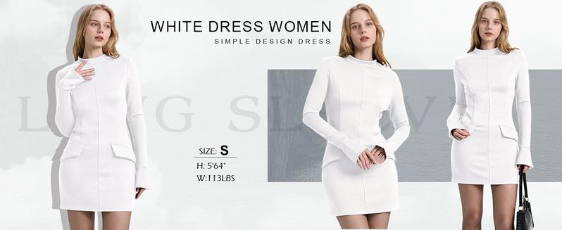OFEEFAN Women's Fall Long Sleeve Mock Neck Dress Basic Party Club Bodycon Mini Dresses