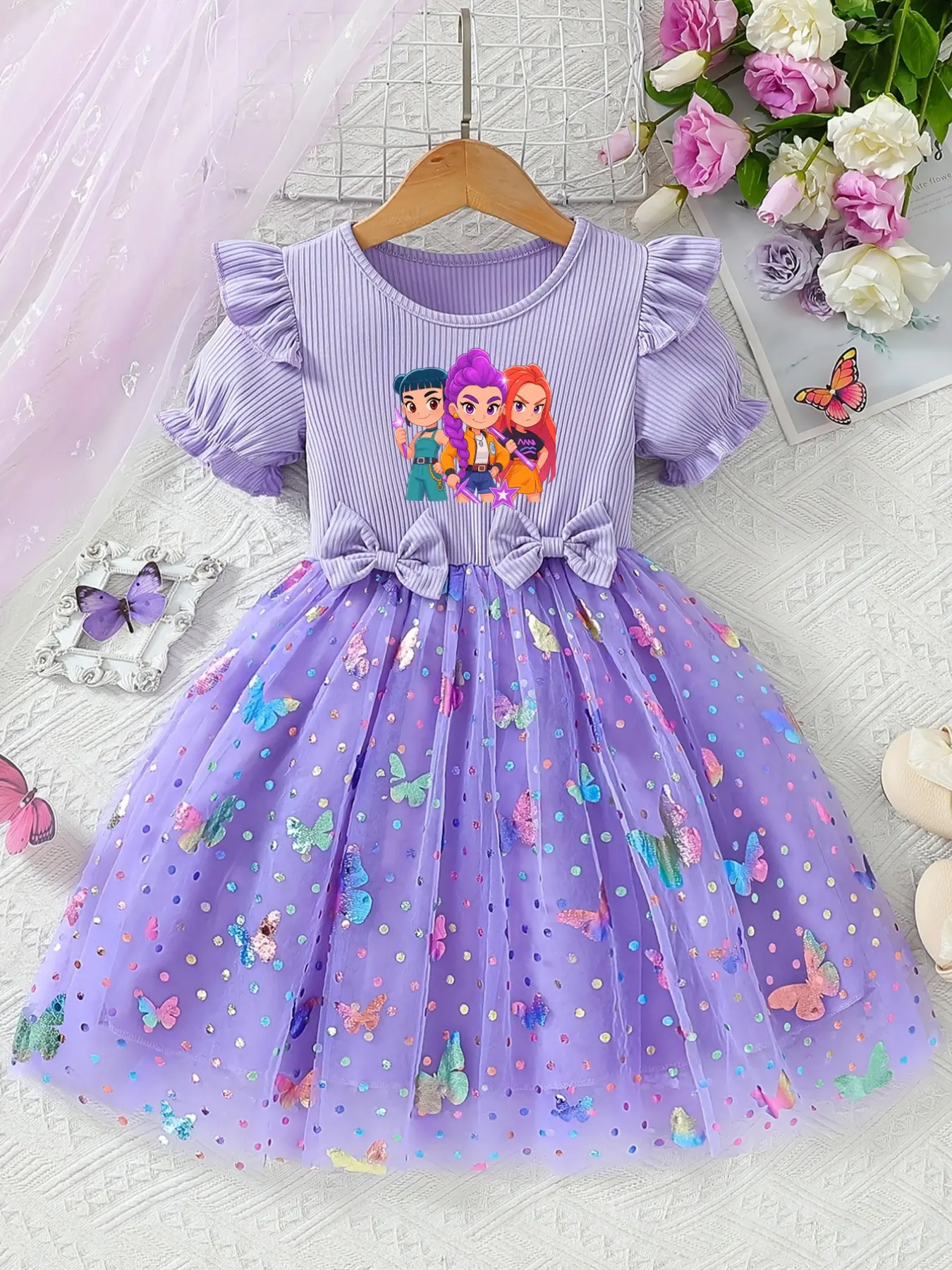 Girls' Mesh Round Neck Short Sleeve Princess Dress, Little Girl Dress, Birthday Gift, Birthday Clothes, Casual Daily Wear & Party, Comfortable Summer Choice