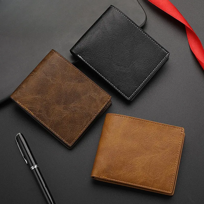 Vintage No Logo Short Bifold Wallet for Men, Slim Retro Casual Purse, Classic Horizontal Wallet for Everyday Carry