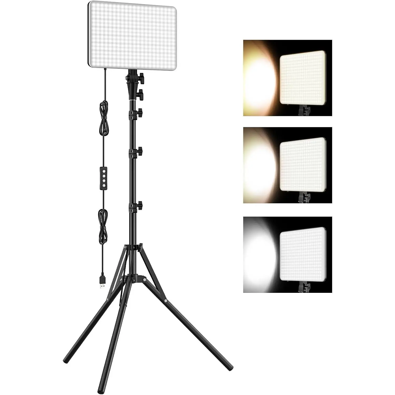 1-Pack LED Video Lighting Kit, 15W/1700Lux Photography Lighting with Tripod Stand, 2500-8500K Dimmable Streaming Light for Video Recording, Gaming, Podcast, Barber, Salon, TikTok, YouTube