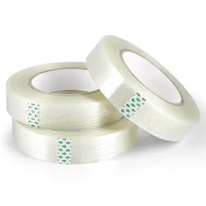 Mono Filament Strapping Tape Commodity Grade Heavy Duty Transparent Reinforced Fiberglass Tape 1", 3 Pack