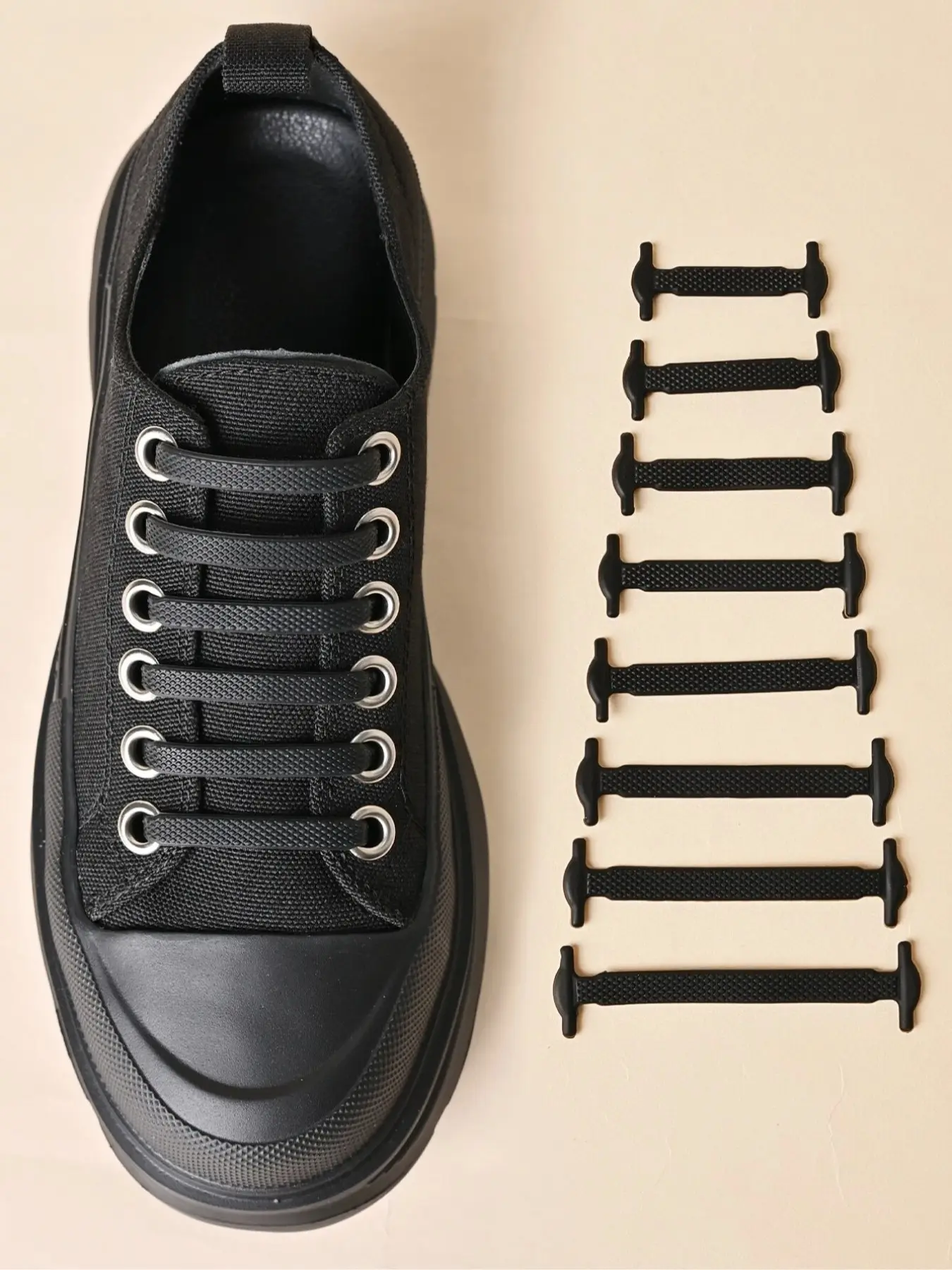 16pcs/pack Silicone No Tie Shoe Laces, Stretch Shoelaces for Sneakers, Casual Shoes, Sports Shoes, Combat Boots, Easy-To-Use Design