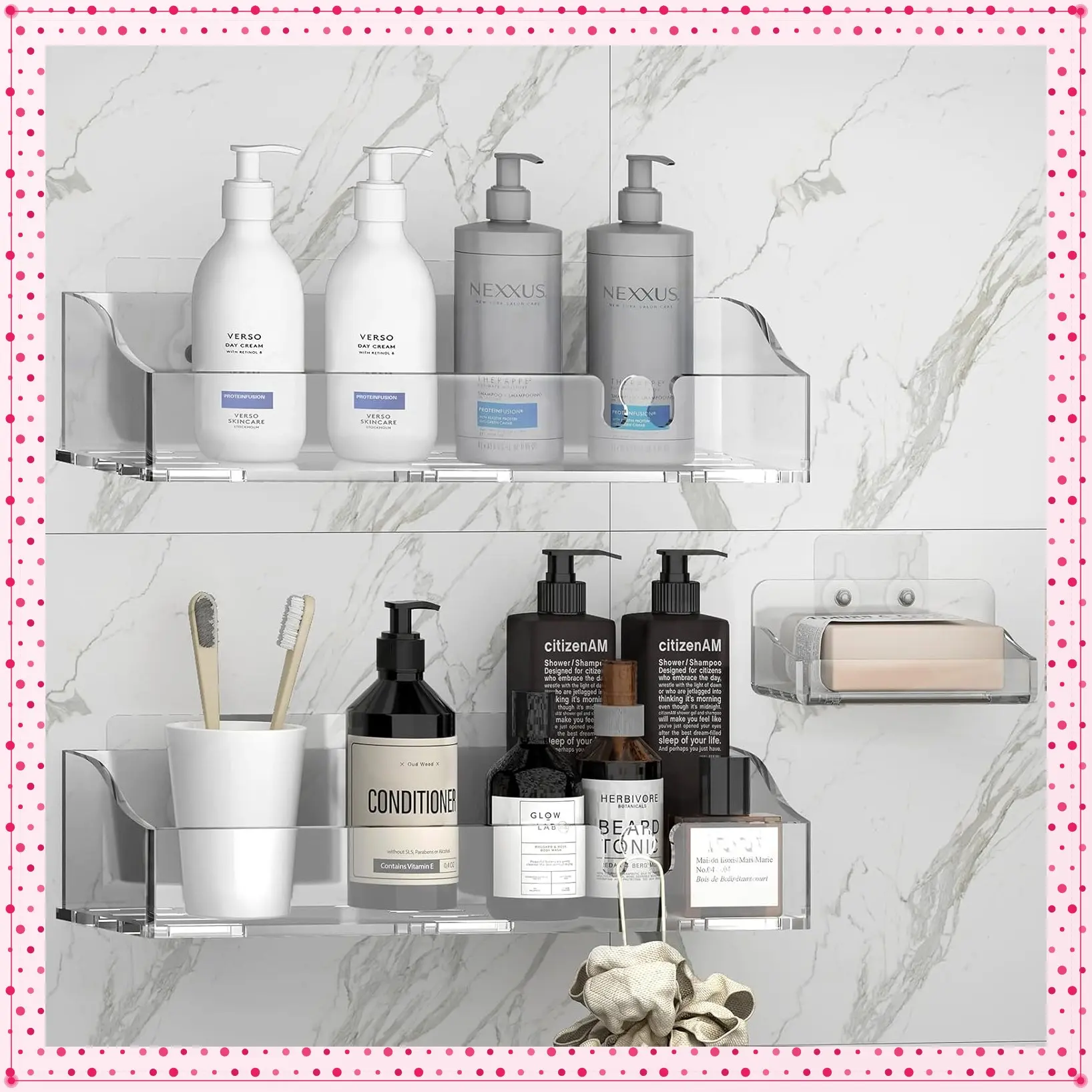 Clear Acrylic Shower Shelves, Adhesive Bathroom Caddy Organizer, 3-Pack, No-Drill Wall Mount Shower Storage for Tall Bottles, Durable Kitchen Storage Rack OrganizerGift