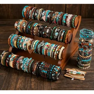 Random 20/40PCS Bracelet Set Boho Western Faux Leather Bracelets for Women, Wood Bead Wristbands, Vintage Bohemian Daily Wear Jewelry Gift