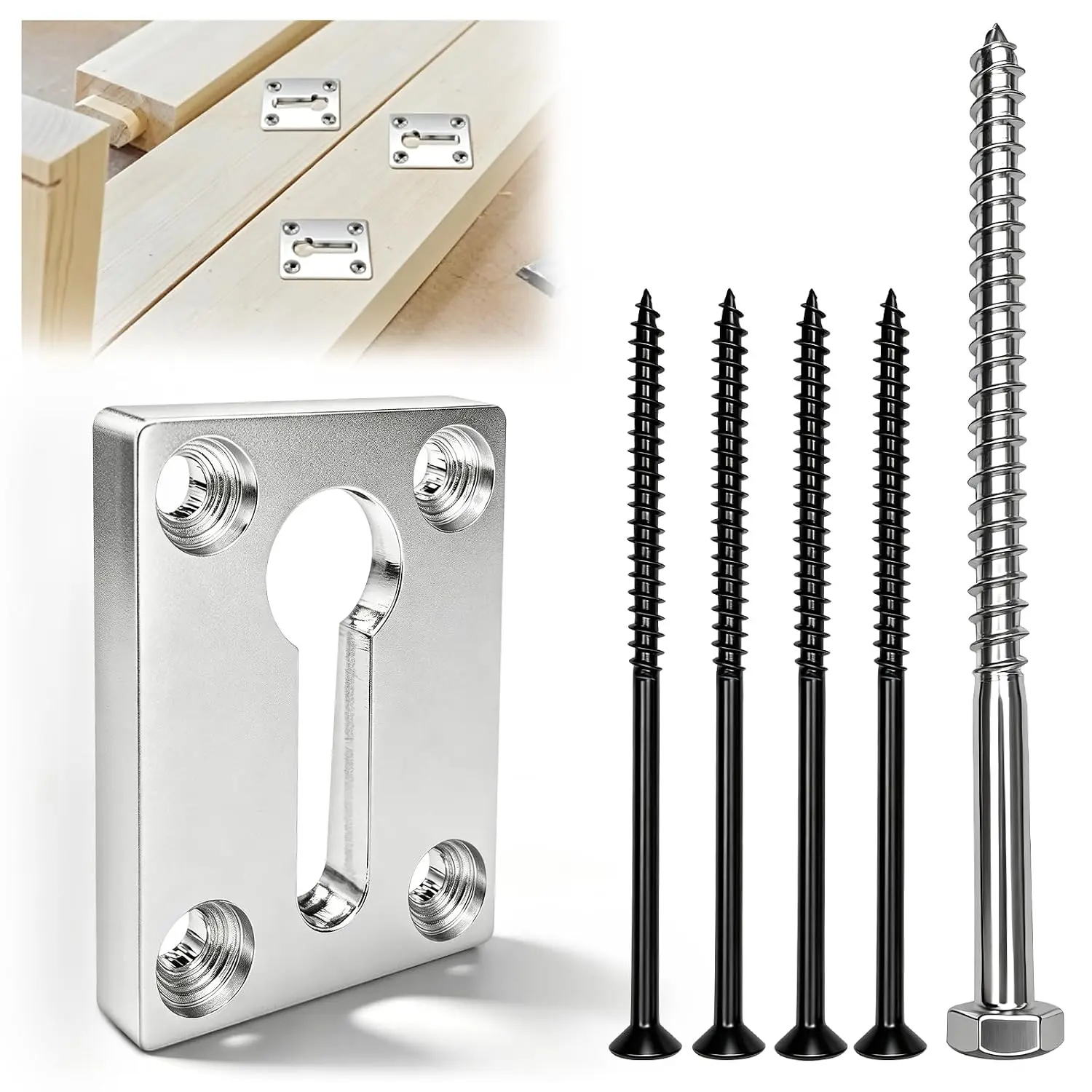 Heavy Duty Rectangular Newel  Mount Kit, Stainless Steel Stair Handrail  Anchor Fastener, Fits , Concrete, Tile Finished Floors,  1 Set