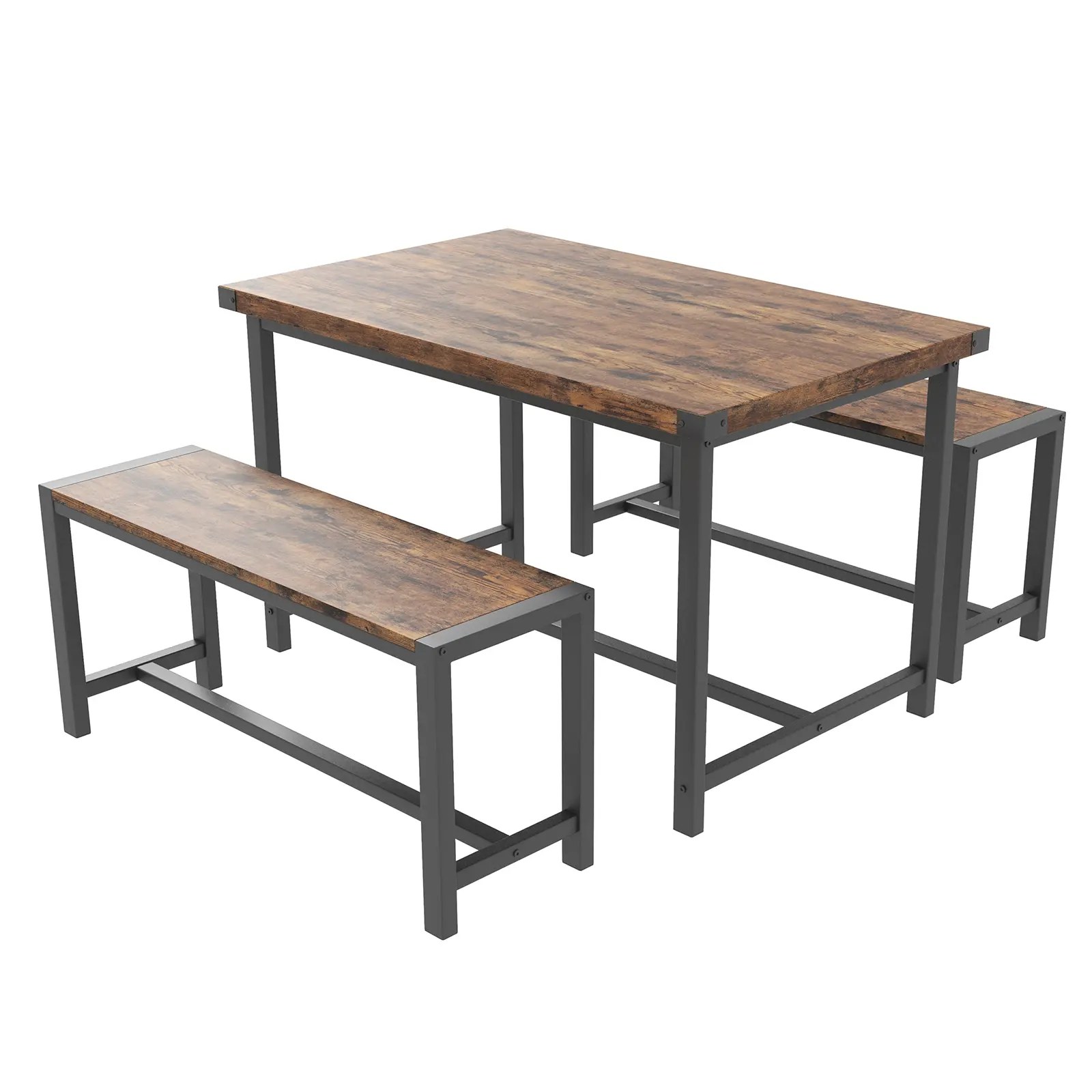 3-Piece Space-Saving Dining Table Set Seats 4 People, Compact Kitchen Dinette with 1 Table and 2 Storage Benches, Multi-Functional Counter Height Breakfast Nook Furniture for Dining Room Pub Bar Small Spaces