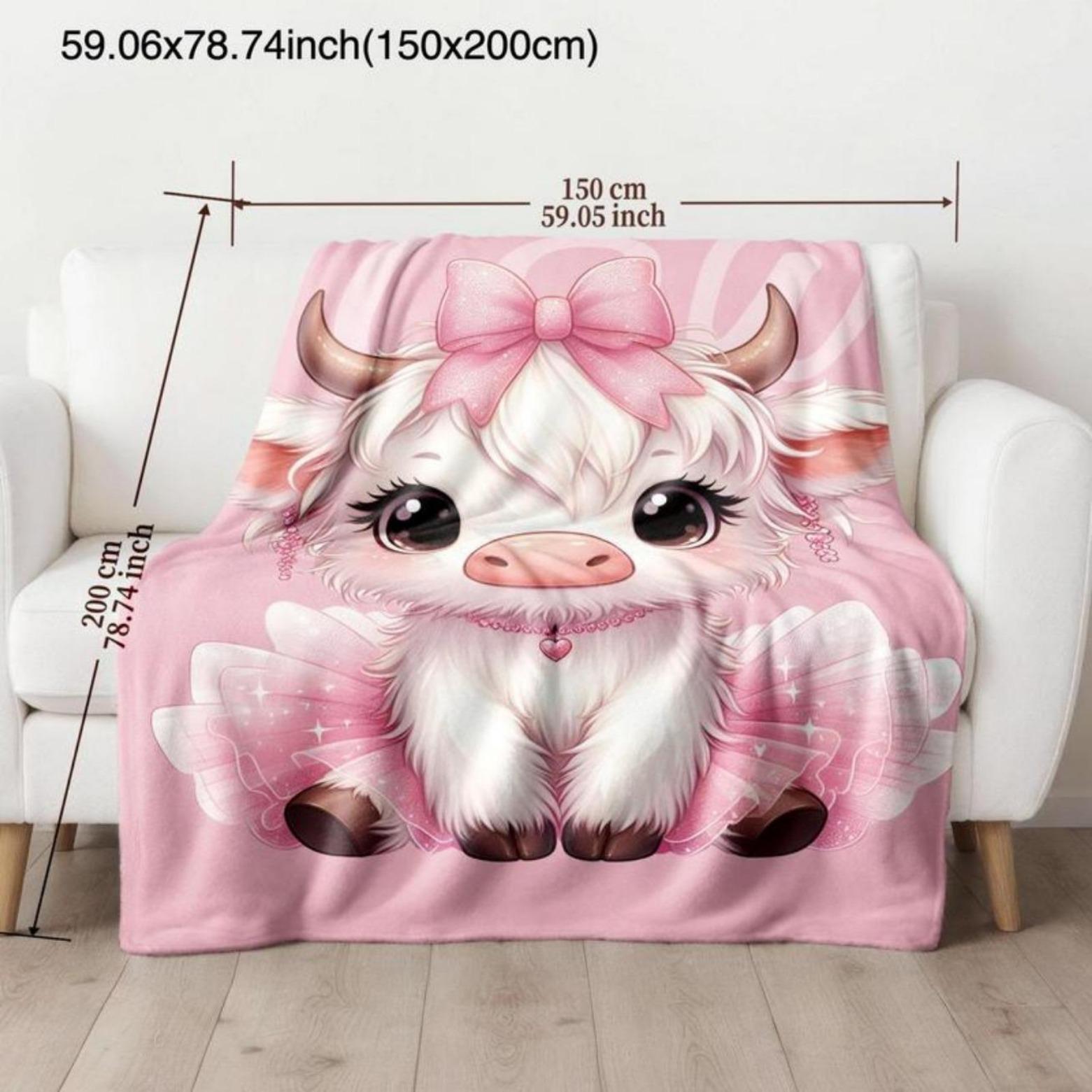 Cuddly Soft Cartoon Cow Print Fleece Blanket Cozy Warm Nap Blanket for Home, Office, Travel, Camping Christmas Gift Christmas Decoration, Christmas Gift