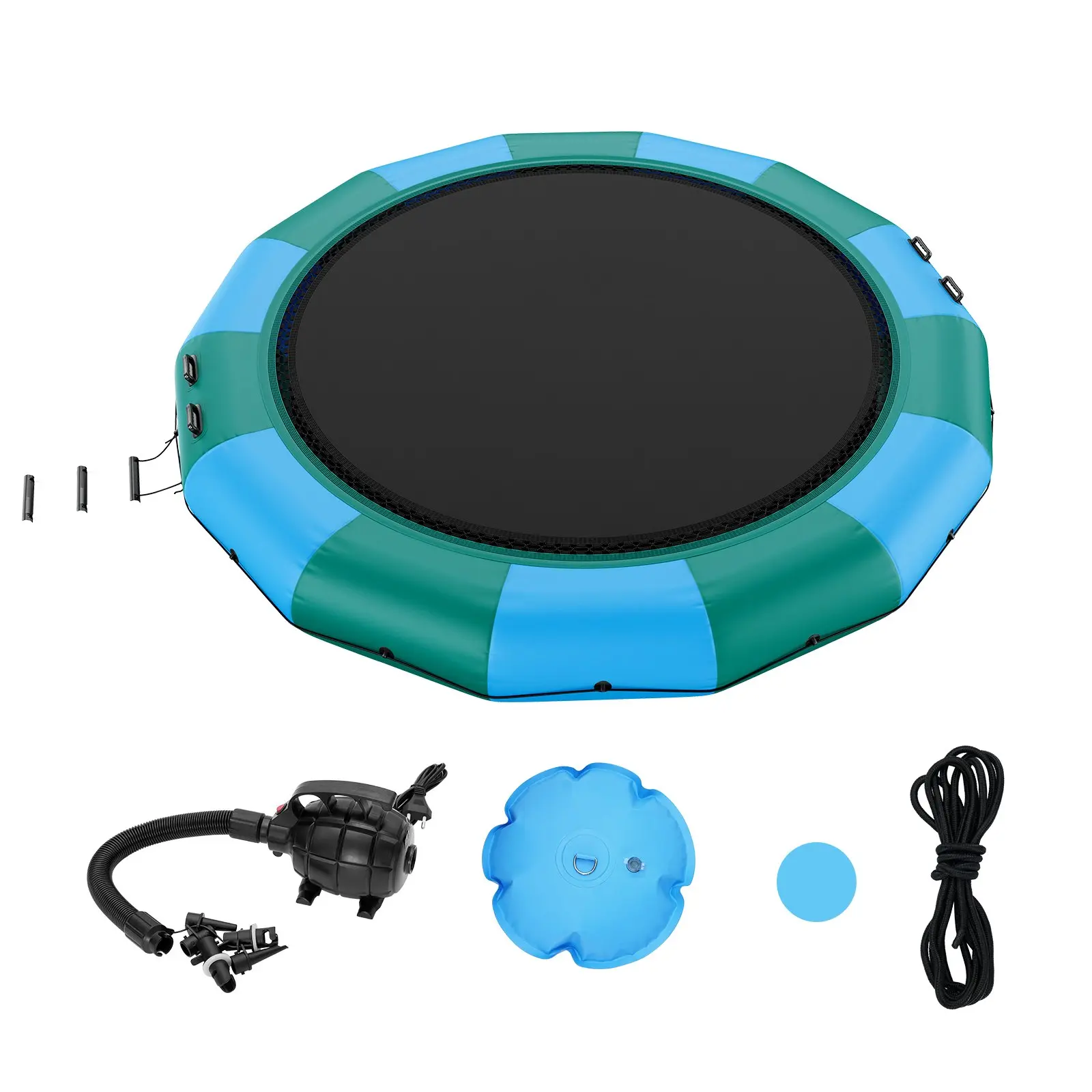 VEVOR 15ft Thick PVC Inflatable Bounce Water Bouncer - Portable Floating Trampoline with 3-Step Ladder, Electric Air Pump, Swim Platform for Pool, Lake Water Sports (Adults, Kids Use)