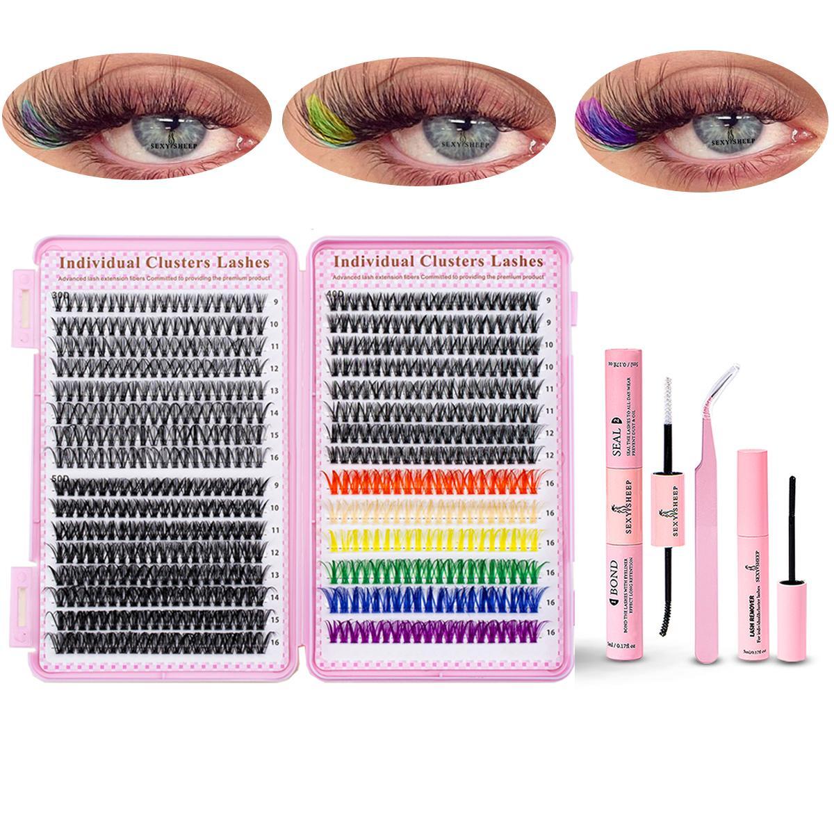 Mixed Styles Lash Clusters Kit,1 Set Mixed Length Individval Eyelash Extensions Kit,Self Grafting False Eyelashes ,Prefessional Eye Makeup Accessories for Women