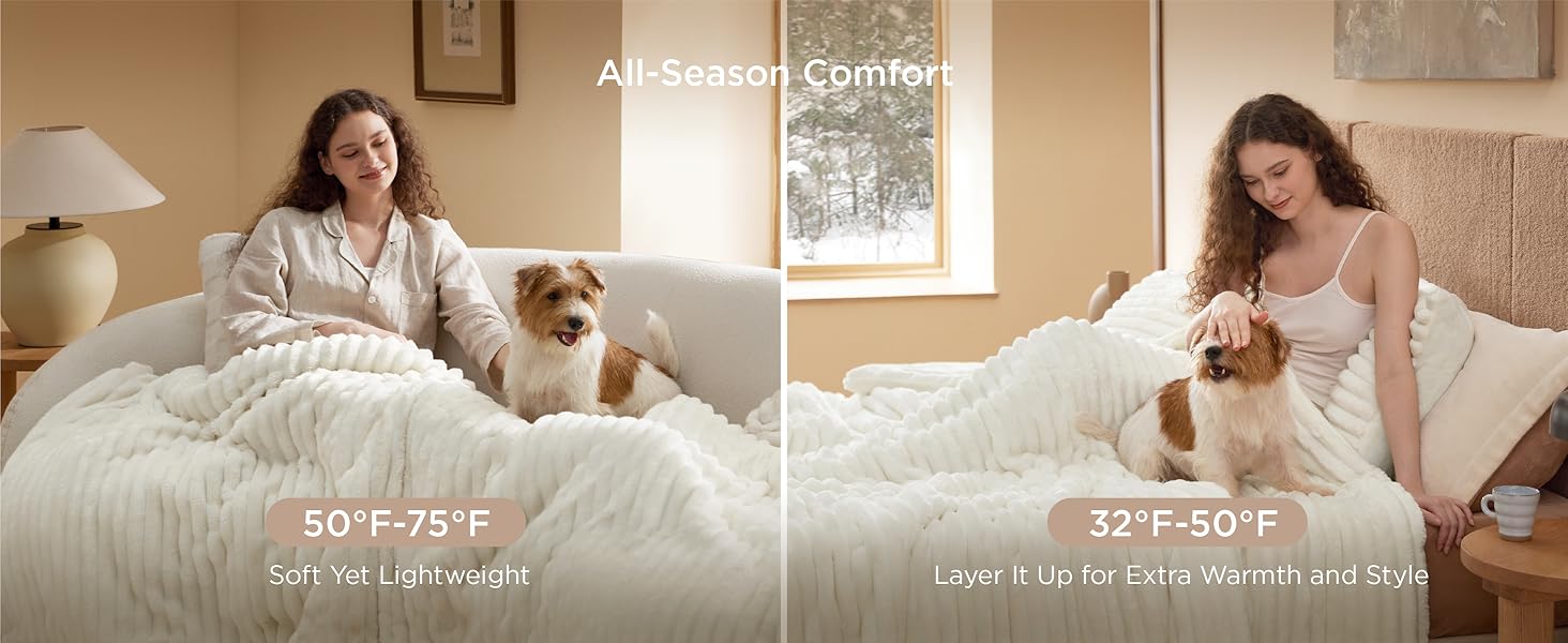 3-Piece GentleSoft Double-Side Fleece Fluffy White Queen Size Comforter Set, 2 Pillowcases, 90x90 Inches, Cozy Striped Luxury Home Bedding Decor, Home Supply, Three-Piece