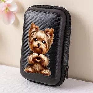 1 cute Yorkshire pattern printed storage box with mesh pocket and compact design - cable/headphone/charger/card/small accessory storage box, suitable for office, travel, enthusiasts - durable and portable accessory organizer