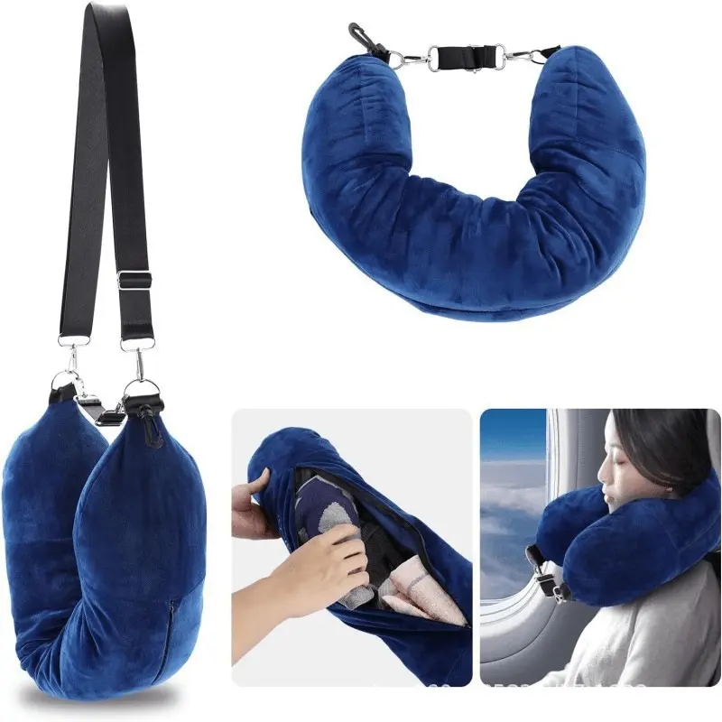 1pc U-Shaped Travel Neck Pillow, 2-in-1 Convertible Pillow & Clothes Storage Bag, Soft Microfiber Airplane Neck Support, Washable Cushion for Long Flights Car Camping, Neck Rest Cushion