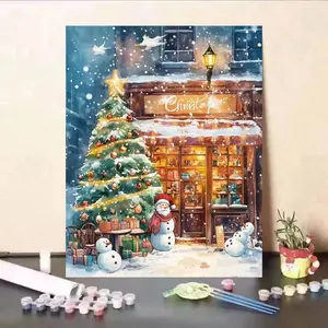 Christmas Snow Scene Christmas Eve DIY Digital Oil Painting Handmade Coloring Oil Painting Stress Relief Healing Decorative Wall Art