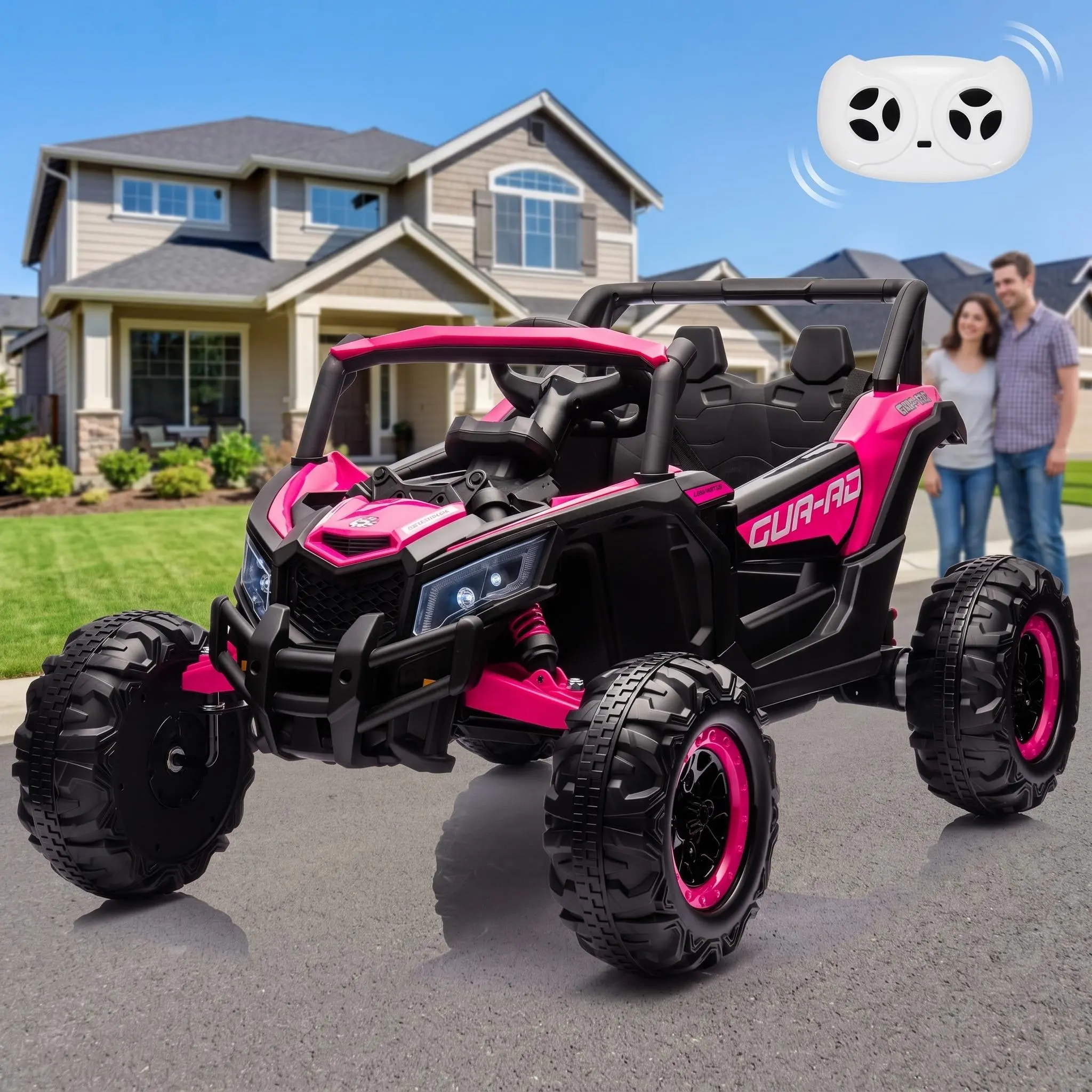 【IdealHouse】24V 2-Seater Kids Remote Control Ride On ATV, Dual 200W Motors UTV, Sturdy Metal Frame, Spring Suspension, USB Music Player, LED Lights, Battery-Powered Outdoor Play Toy Vehicle for Toddlers+ Boys
