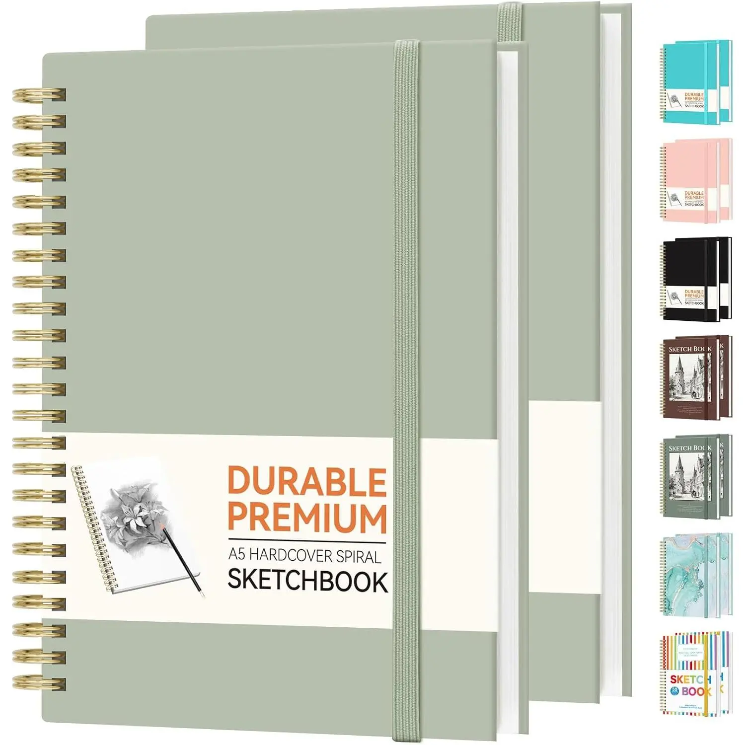 2 Pack Blank Spiral Notebook, 8"x 5.6"Hardcover Sketch Book, 100GSM Thick Paper, Art Sketchbook for Women & Adult, 100 pages / 50 Sheets Drawing Book Journal for School Office Drawing, Green
