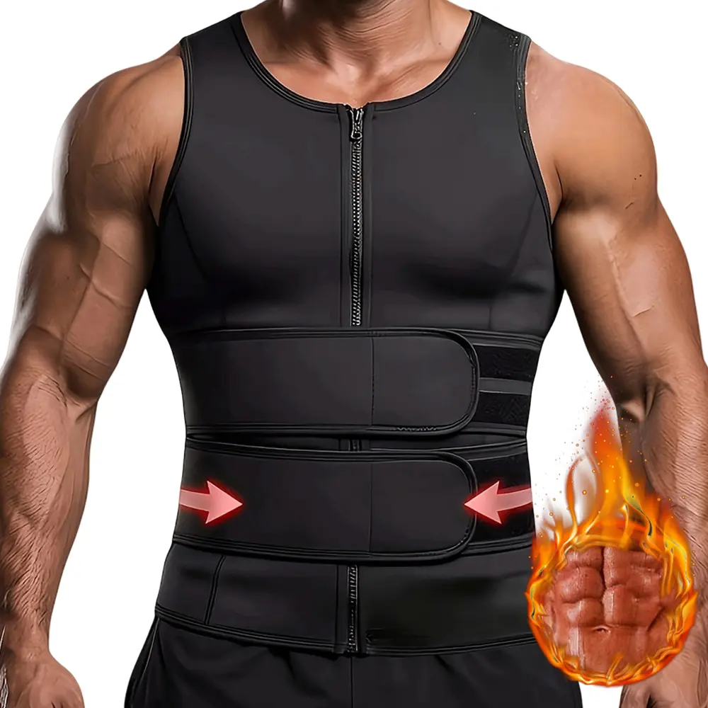 Men's Sauna Vest Waist Trainer, Sleeveless Compression Shaping Vest with Double Belts for Tummy Control and Gym Workouts, Compression Shaper Vest