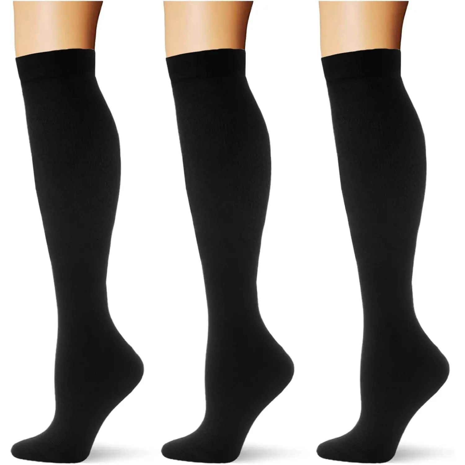 (3 Pairs) Adults' 20-30 Compression Stockings, Long Knee Socks for Athletic, Daily Wear, 3P916 Black/Brown/Navy 28/29/30