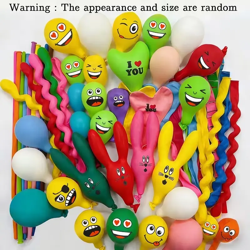 50pcs Mixed Color Balloons, Long Ear Bunny Head Balloon, Random Style And Endless Fun, Shaped Balloons, Vibrant Colorful Expression Balloons, Emulsion Material, for Birthday, Wedding, Party, Christmas, Halloween, Easter