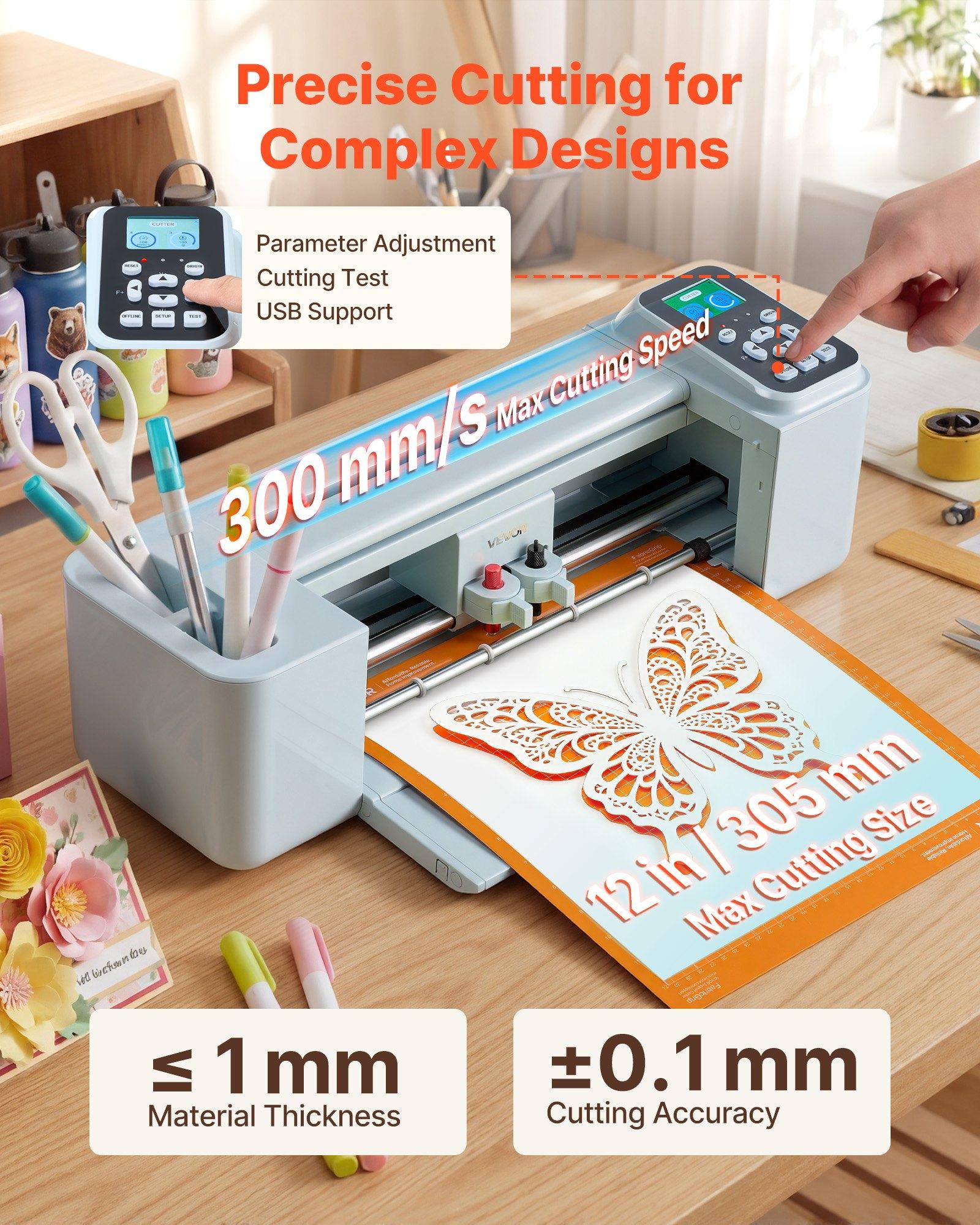【FathersDayGift】 VEVOR Vinyl Cutting Machine, 12 in, Button and Screen Controlled Vinyl Cutter with Materials and Tool Kit, 5000+ Built-in Design Resources, Compatible with Mac, Windows, Android and iOS, for Crafts