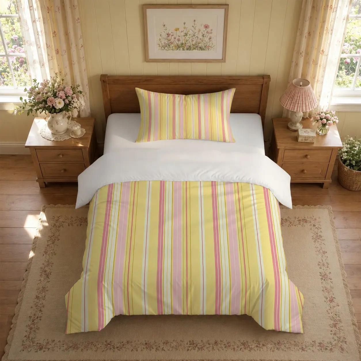 Macaron Striped Bedding Set, 2/3 Pcs (1 Duvet Cover + 1/2 Pillowcases, No Fillings). Soft Bedding Sets, Cozy Bedding, Comfy Bed Sets, Suitable for Girls and Teens' Bedrooms, All-Season Use, Great for Birthday Gifting