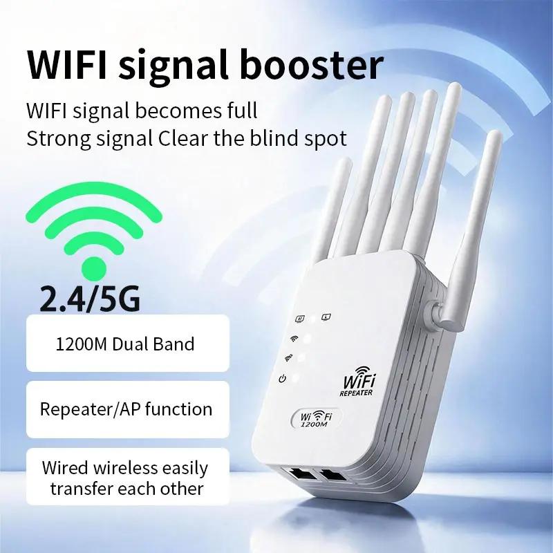 WiFi Signal Booster Repeater, Wireless Network Extender, WiFi Extenders, WiFi Range Extender, 1200mbps Speed, Covers Up to 3000 Sq Ft, Ideal for Home Office Use