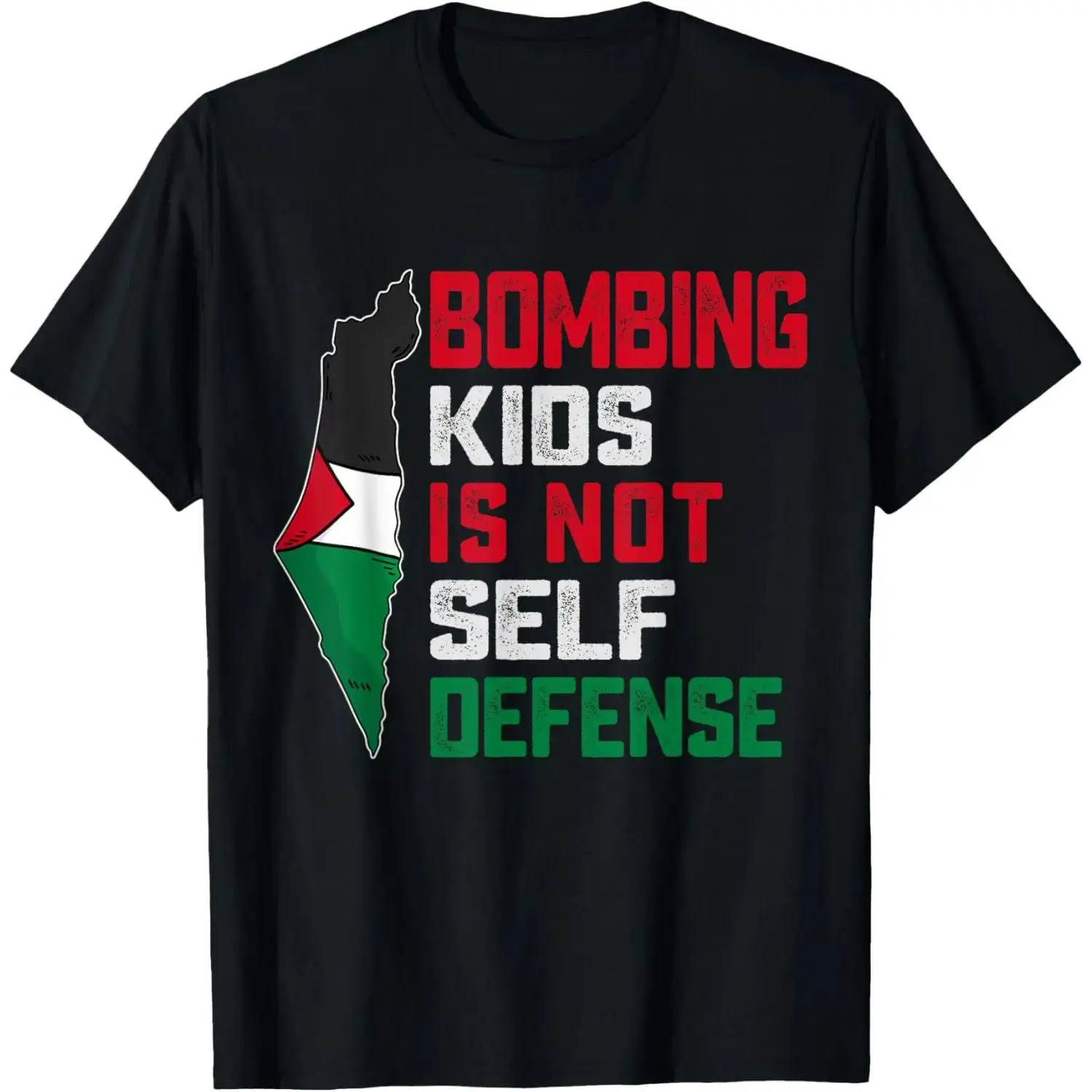 Bombing Kids Is Not Self Defense Palestine Flag Vintage T-Shirt,retro,unisex,graphic,tee casual crewneck,,cotton,funny,comfortable